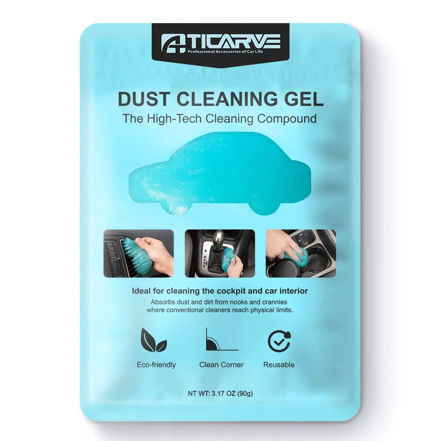 Cleaning Gel For Car Detailing Putty For Vents And Interior Dust Removal Gentle Auto Interior Cleaner Dust Slime For Cars Keyboard Gel Cleaning Putty 1 Pack in pouch packaging.