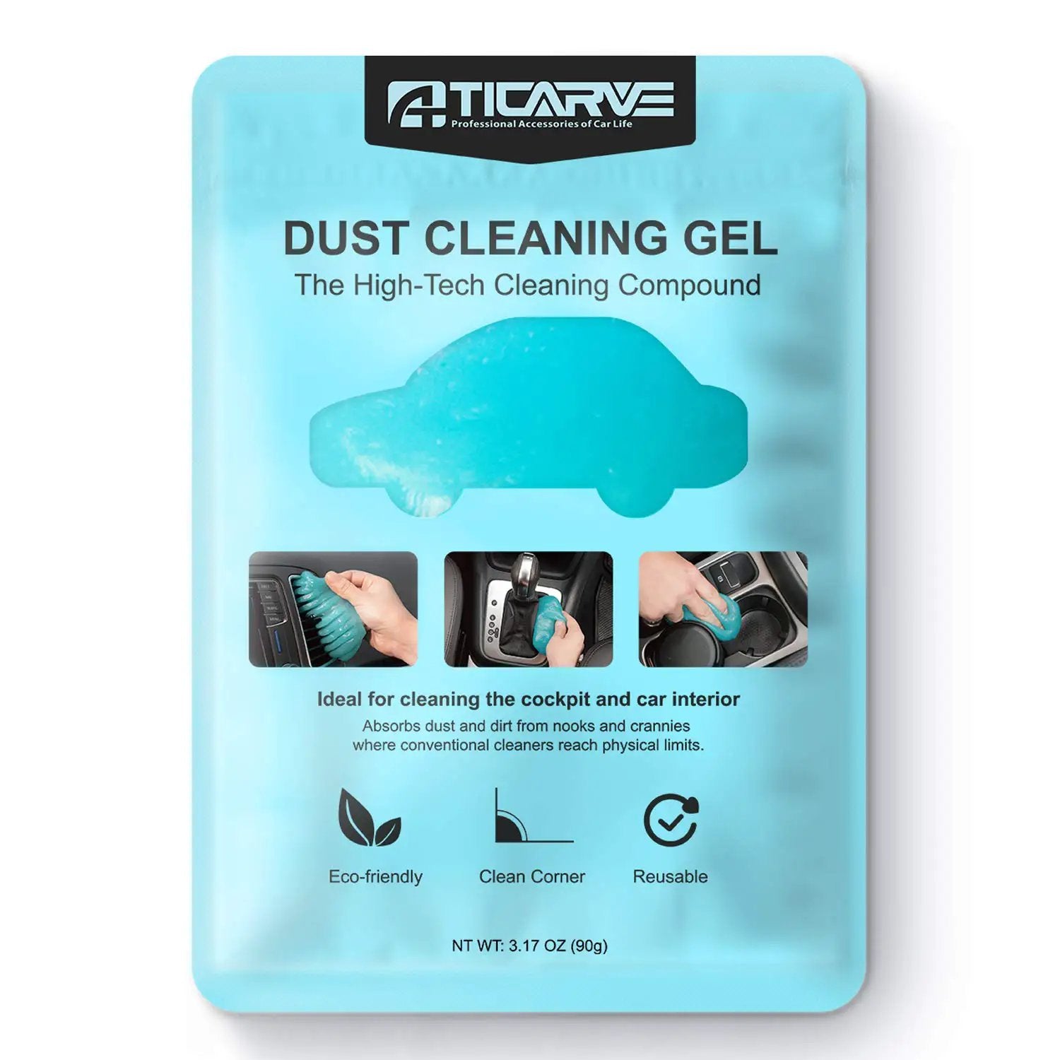 Cleaning Gel For Car Detailing Putty And Vent Cleaner Goo For Auto Interior Dust Removal Mud Slime Great For Vents And Crevices And Keyboard Cleaner Gel One Pack in a blue pouch, 90g size.