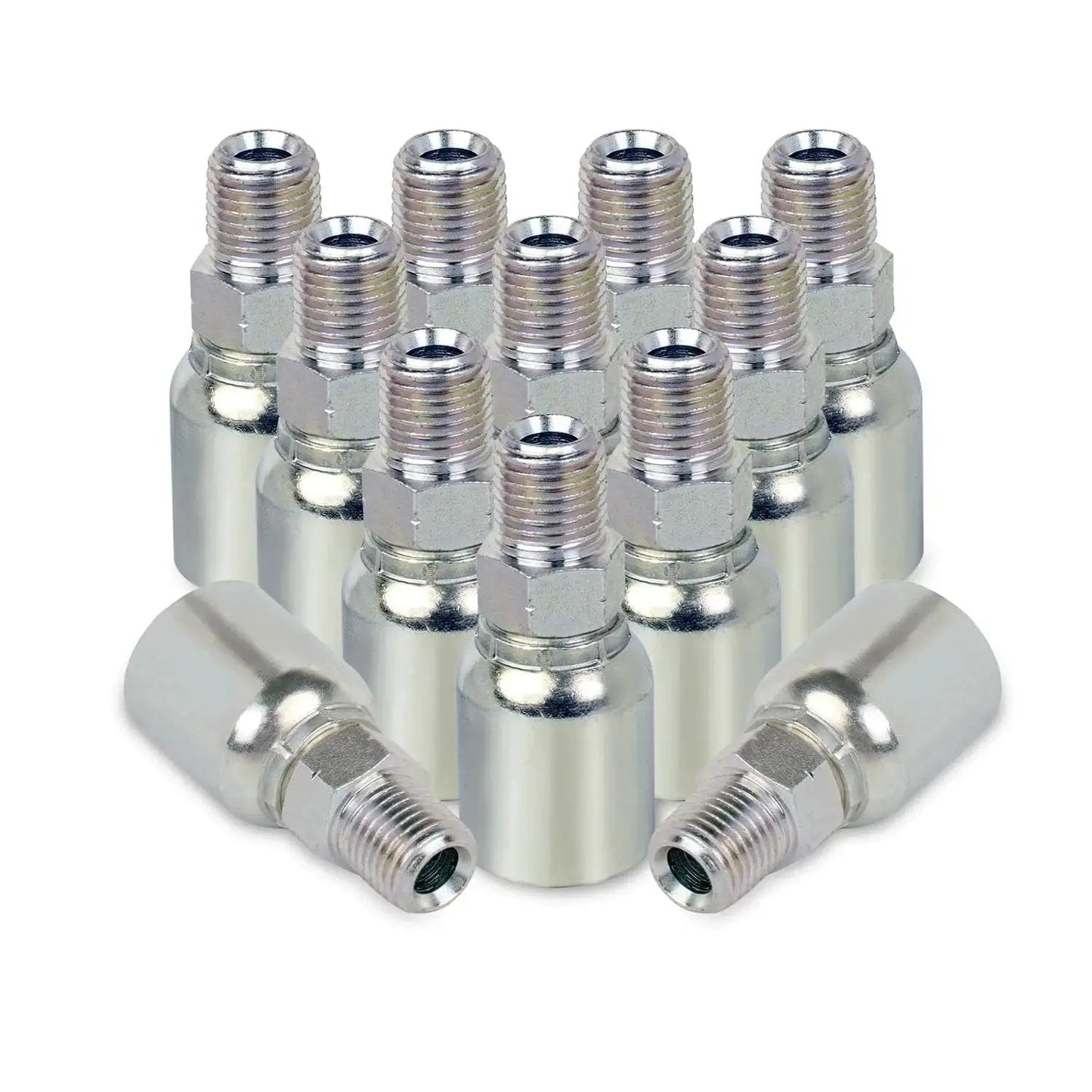 12 Pack Hydraulic Hose Fittings 1/4 Inch I.D. to 1/4 Inch NPTF Male Crimp Ends, Pro Grade Heavy Duty Coated Steel