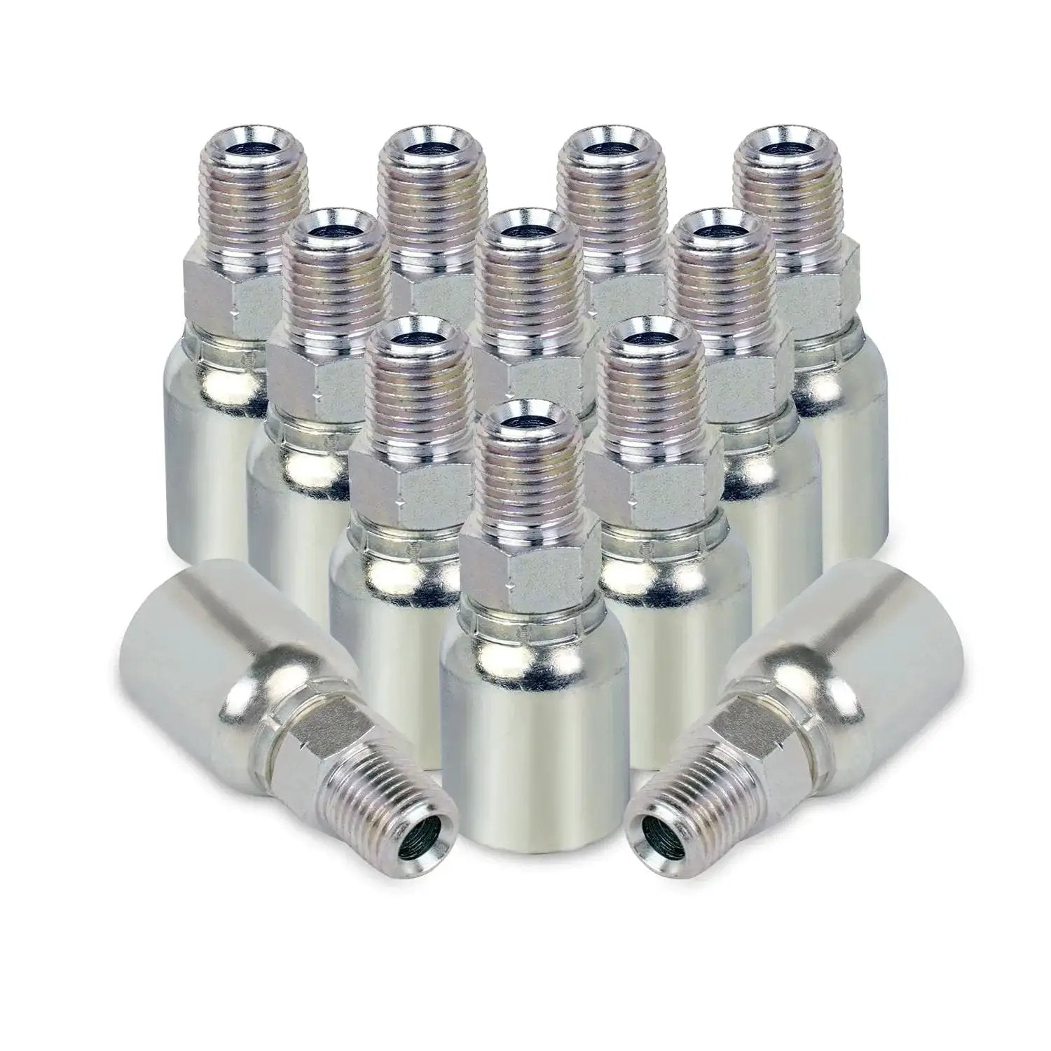 12 Pack Hydraulic Hose Fittings 1/4 Inch I.D. to 1/4 Inch NPTF Male Crimp Ends, Pro Grade Heavy Duty Coated Steel