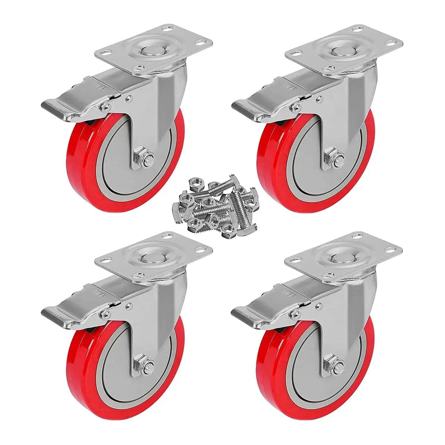 5 Inch Plate Caster Wheels Set Of 4 With Safety Dual Lock Brakes No Noise Heavy Duty Swivel Casters 360 Degree Rotation