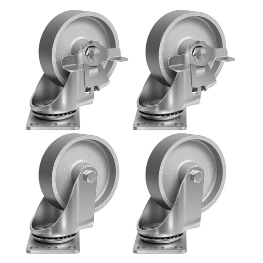 4 Inch Heavy Duty Cast Iron Caster Wheels Set Of 4 With 1600 Lb Load Capacity for cart industrial swivel and braked casters