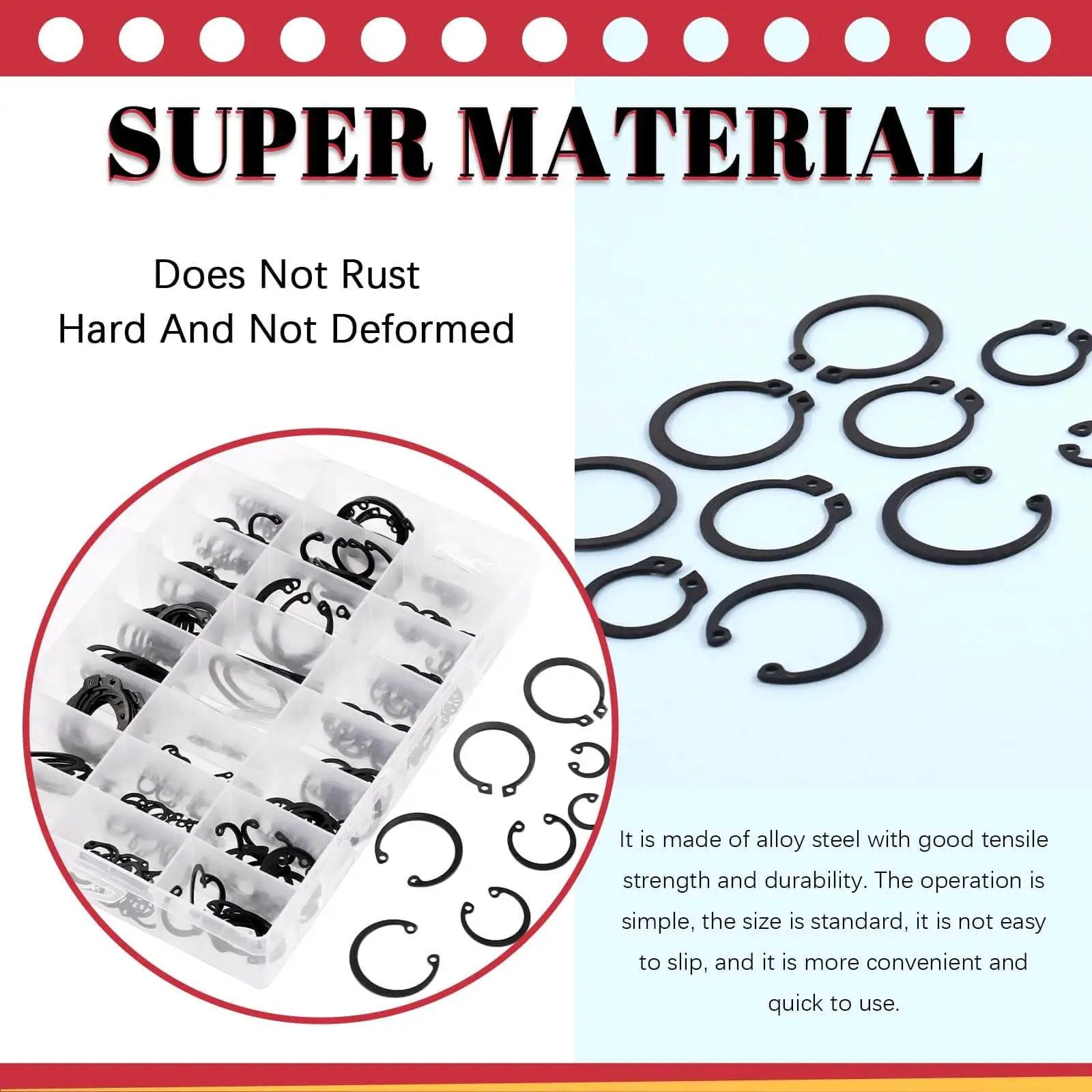 Pro Grade Alloy Steel External And Internal Retaining Ring Set 261 Pcs With 16 Sizes 4mm To 30mm Includes 4 In 1 Snap Ring Pliers And Wrist Pin Clips For DIY Repair Projects