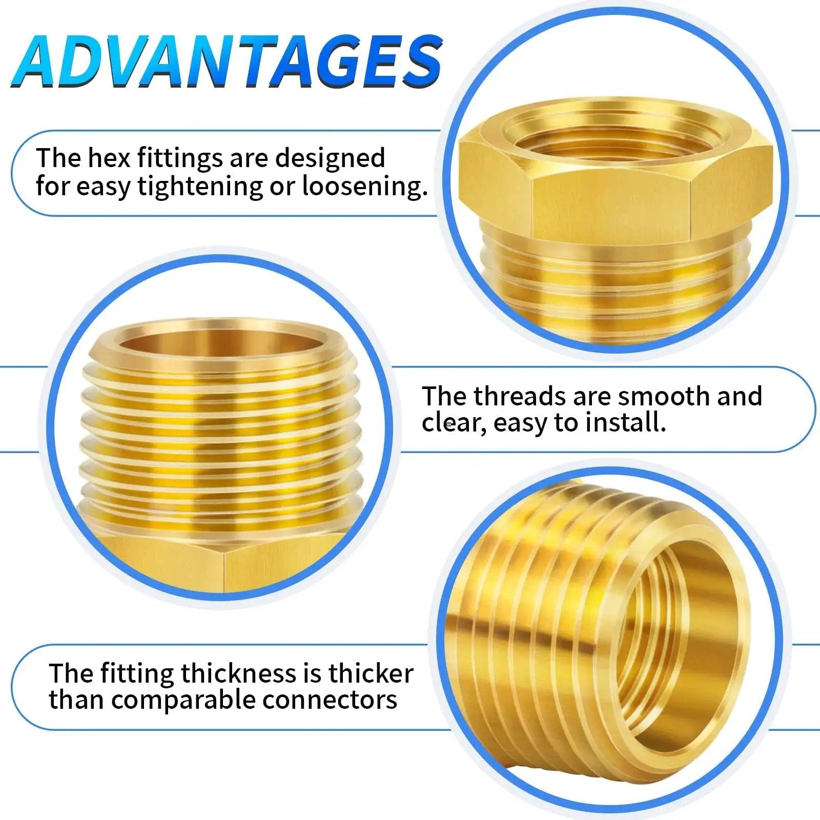 Advantages of Durable Brass Pipe Fitting Reducer Hex Bushing 1/2 NPT Male To 1/4 NPT Female Thread Adapter for Plumbing and HVAC