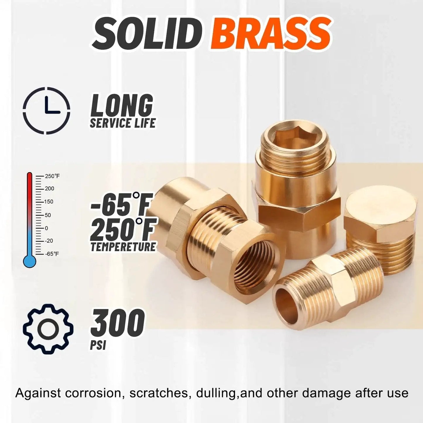 60 Pieces Brass Pipe Fittings Assortment Kit With NPT Male Hex Nipples NPT Hex Bushings reducing couplings temperature rating shown