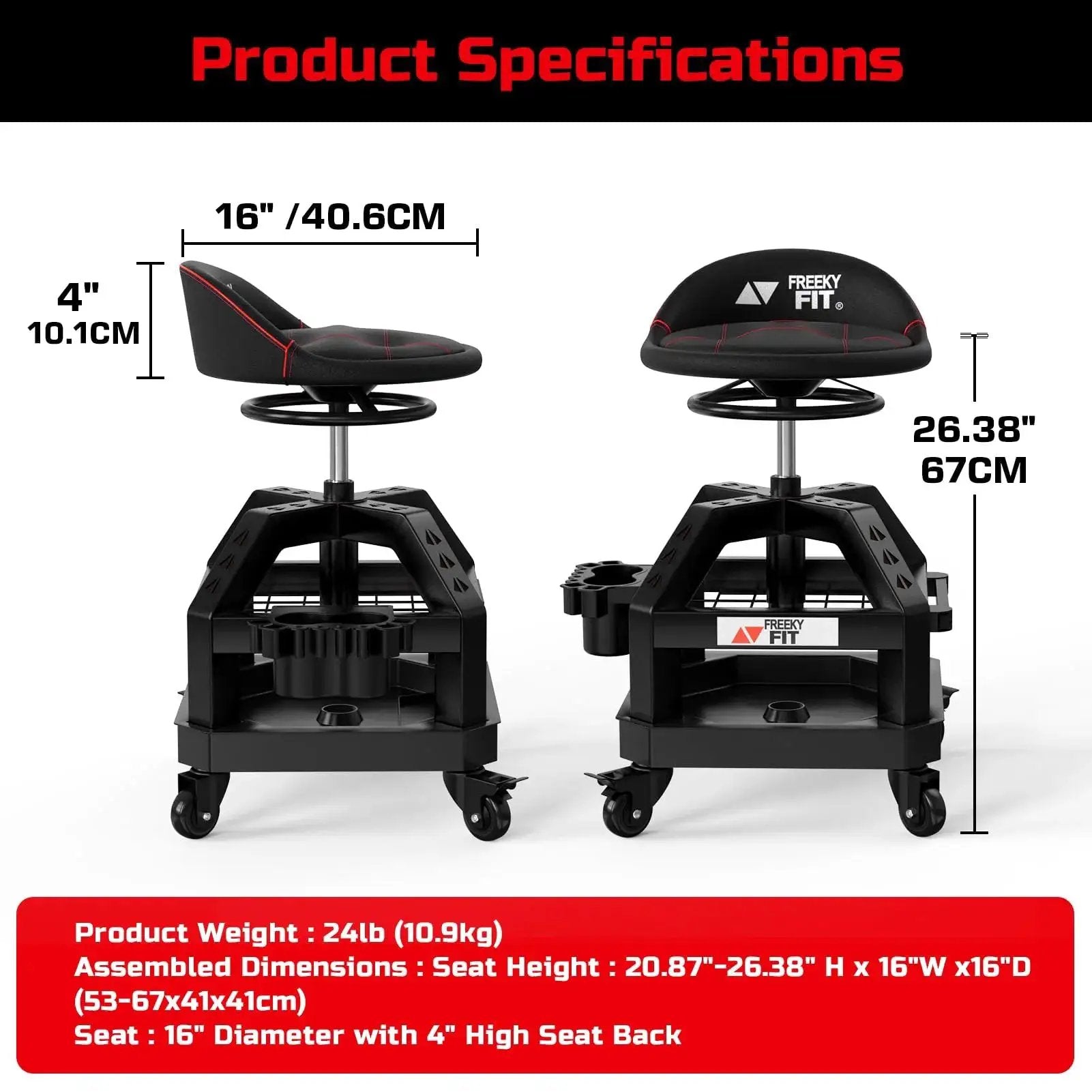 Rolling Shop Stool For Garage With Casters Adjustable Height 360 Degree Swivel Padded Mechanic Stool With Tool Tray Storage