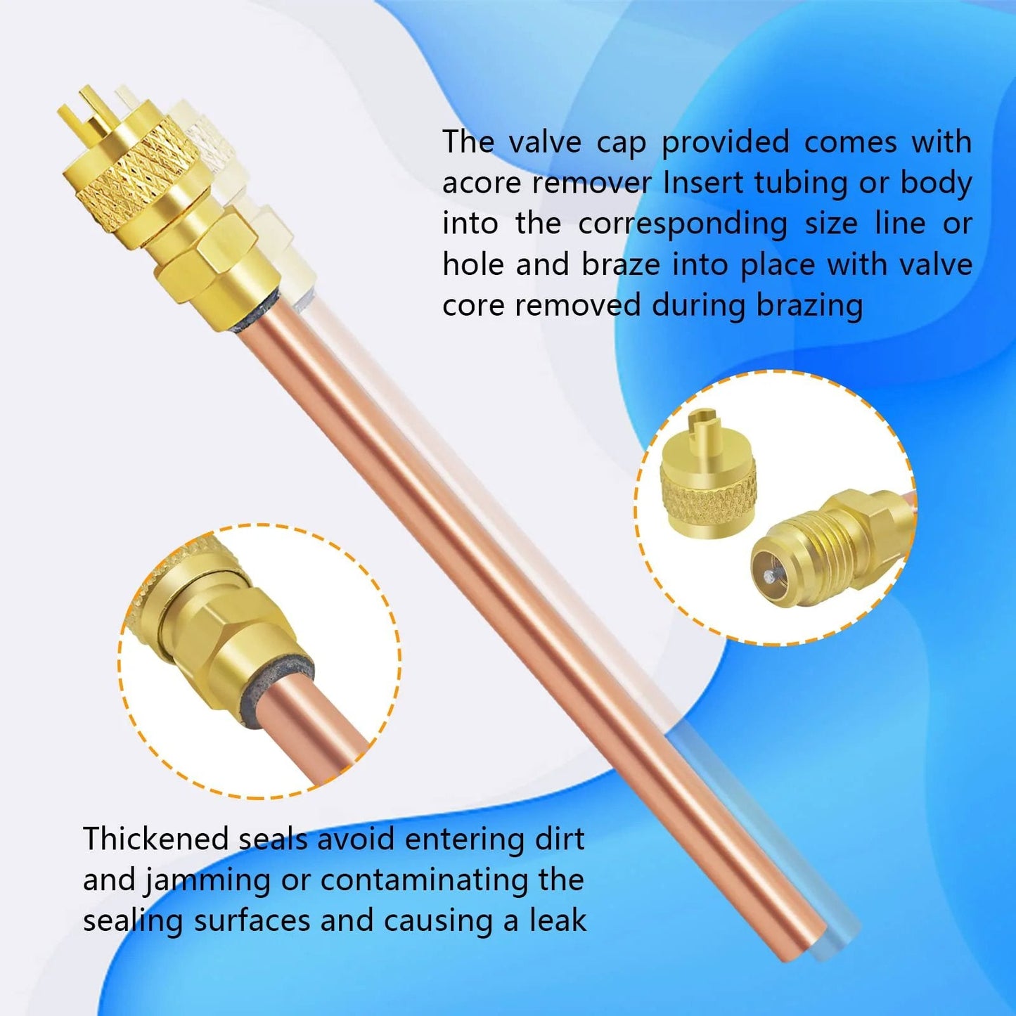 HVAC Schrader Access Service Valve Kit 30-Piece for Air Conditioner Charge With 1/4 Inch SAE to OD Copper Brass Valve