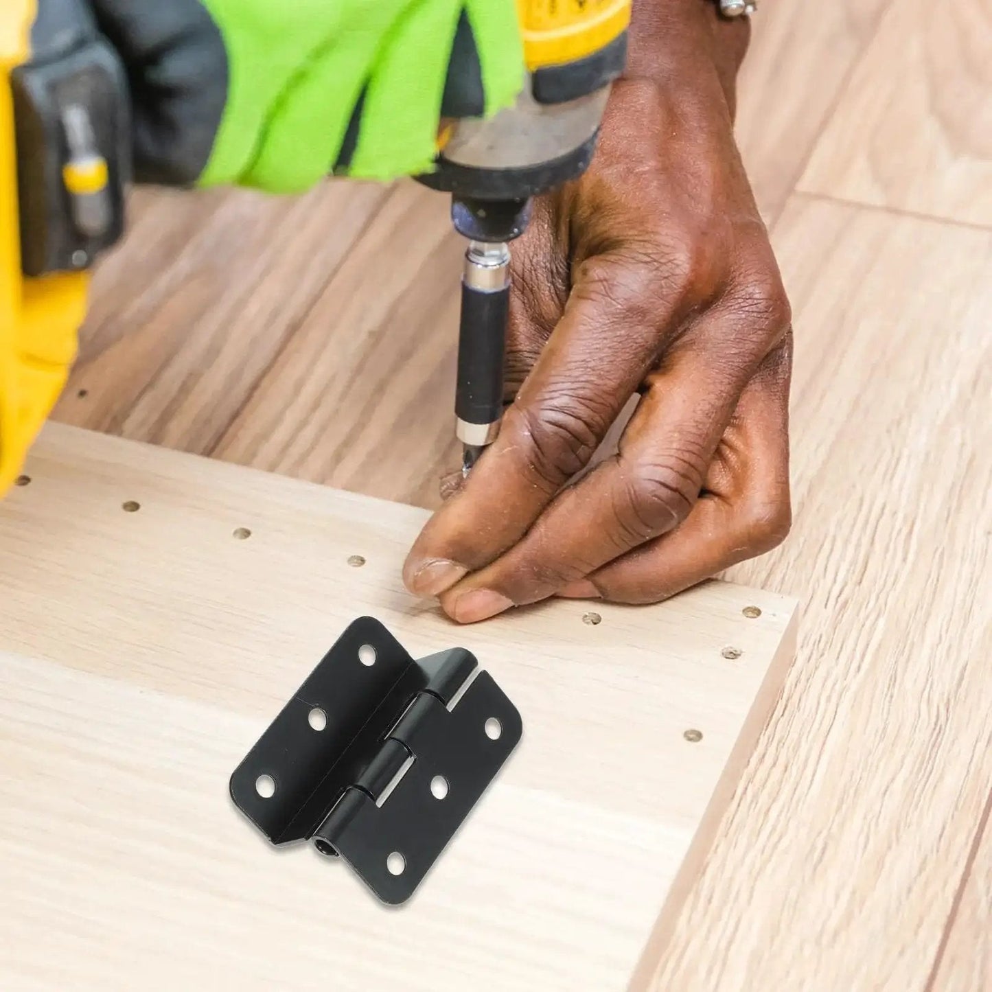 Heavy Duty Iron Cabinet Hinges 10 Piece Pack for Doors and Cabinets, Rust Resistant Box Hinges Replacements, being installed on wood