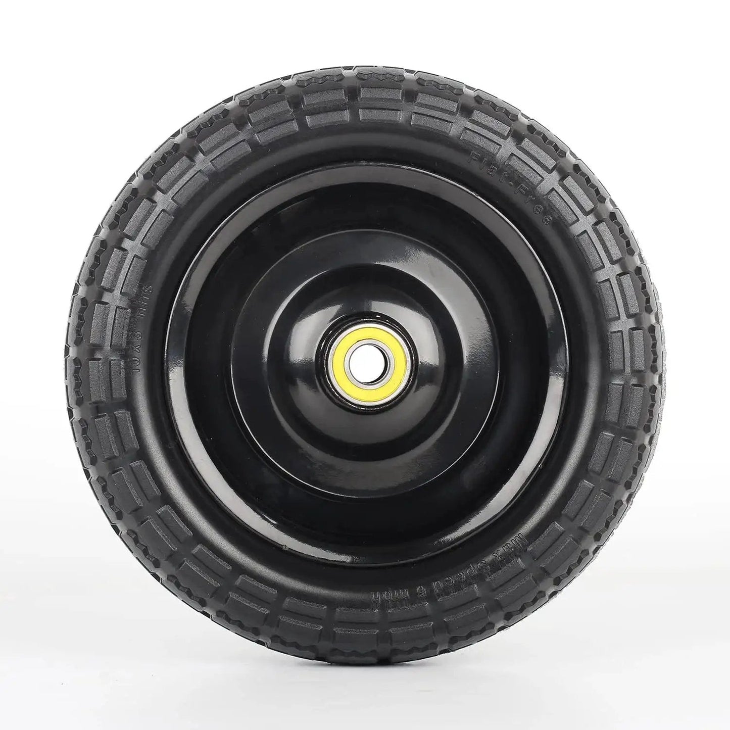 10 Inch Flat Free Solid Tire And Wheel Replacement For Carts And Hand Trucks 4.10 To 3.50 To 4 with 5/8 Inch Axle Bore