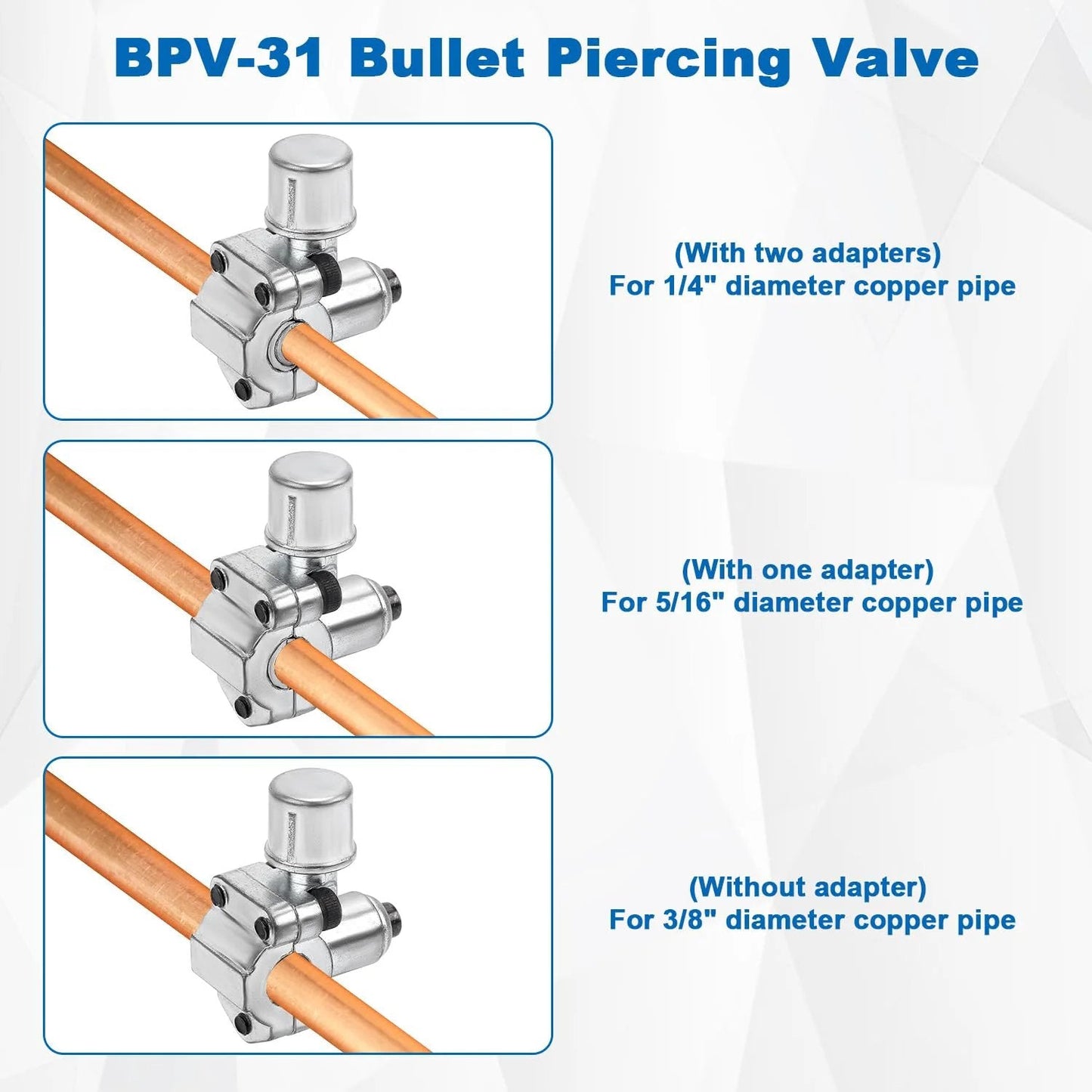 Piercing Valve Kit for Refrigerator Lines With Two BPV 31 Valves Two Hex Keys And Four Adapters In Zinc Alloy for pipe sizes