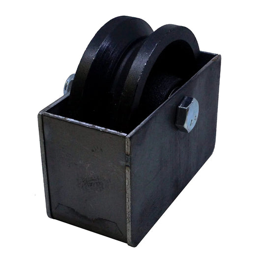 4 Inch Cast Iron V Groove Wheel With Roller Bearing For Residential Gates Heavy Duty Gate Roller Wheel With Cover Box Fits Automatic Driveway And Chain Link Rolling Gates Easy Install For Quick Setup