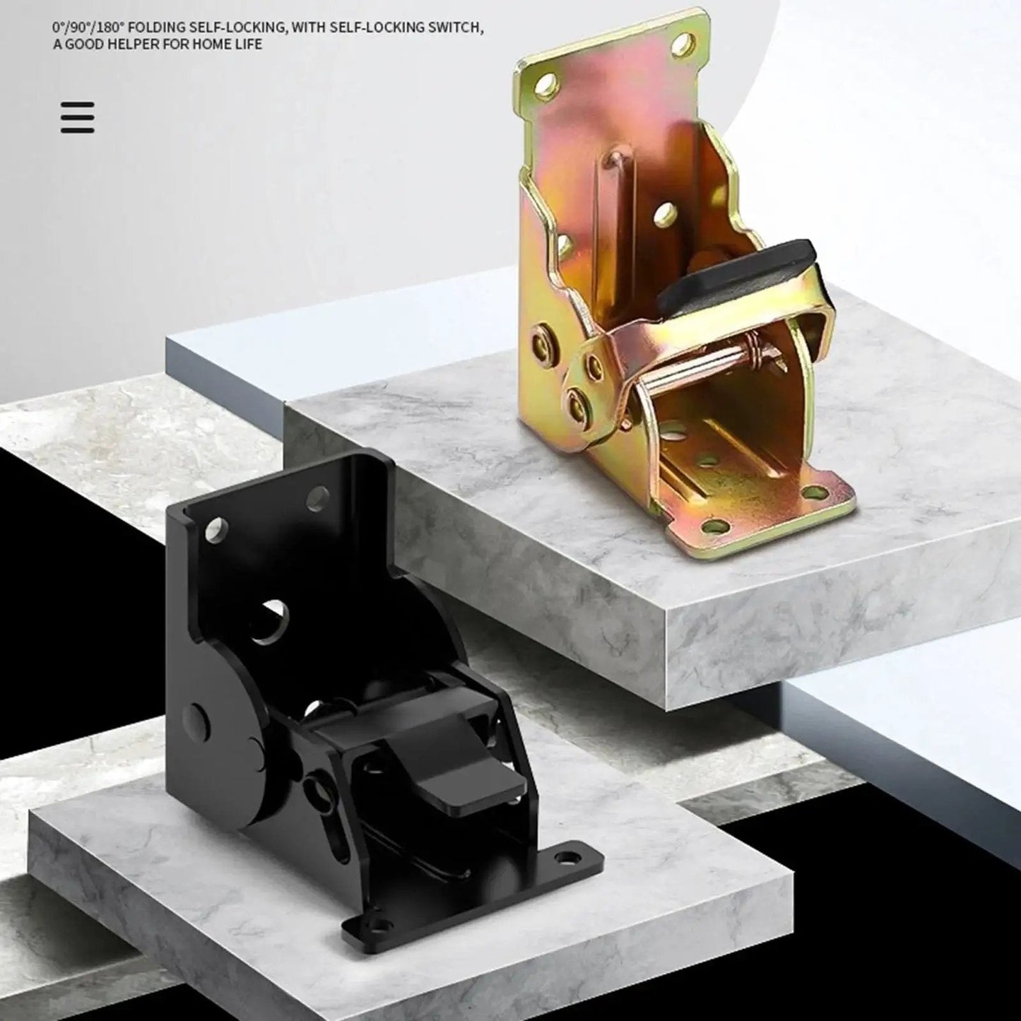 Industrial Locking Hinges With 180 Degree Foldable Leg Brackets For Tables, Beds And Workbenches, two hinges displayed