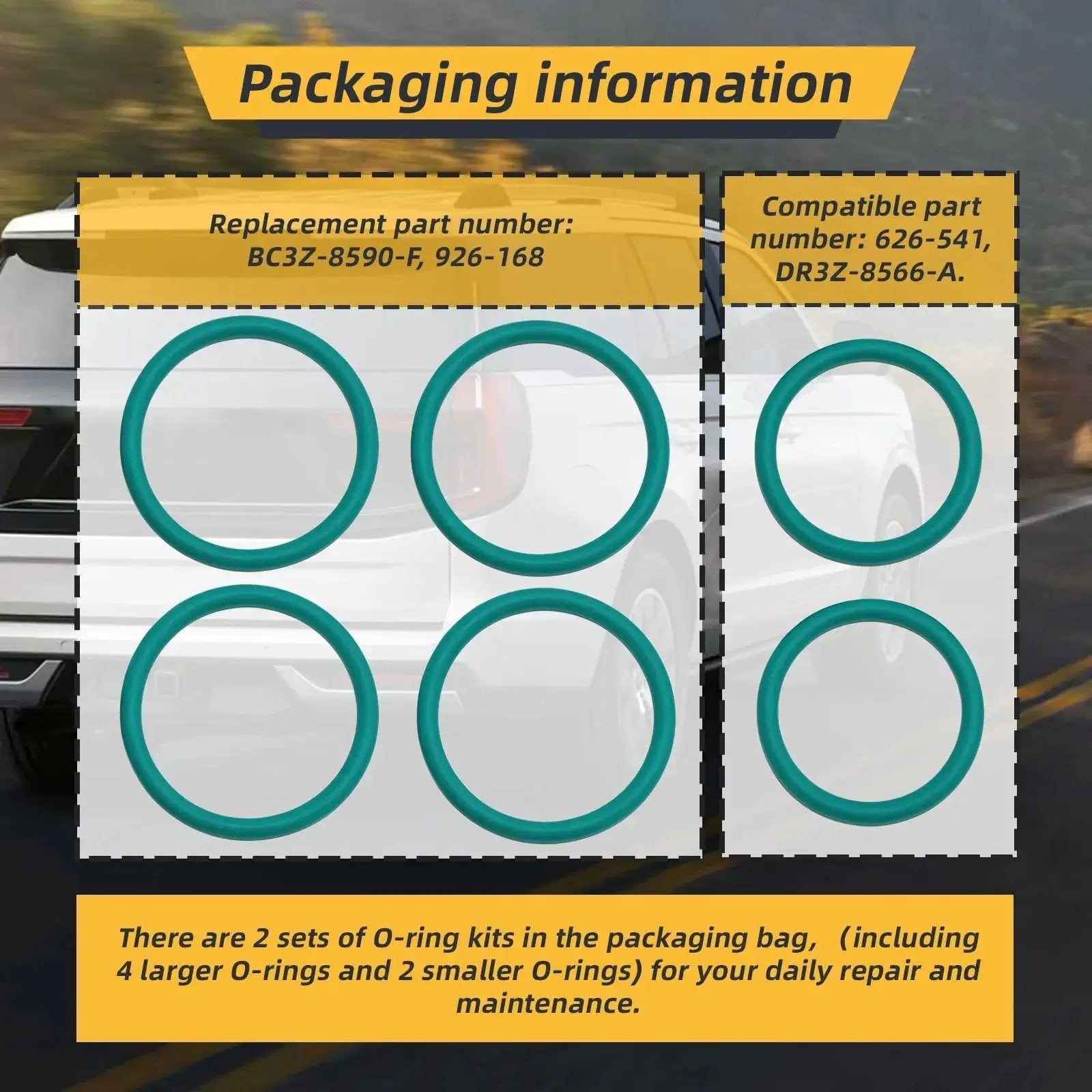 O Ring Seal Set For Ford F Series Radiator Hose And T Pipe Coolant Leak Repair 6 Pack, showing O-rings and package info