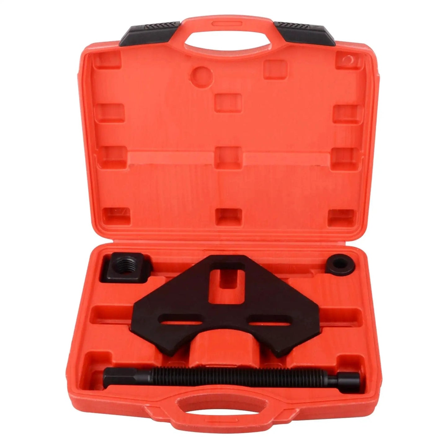Universal Hub Removal Tool Kit with remover plate, washers, and screws in open case for wheel bearing hubs and brake discs on 5-8 lug vehicles.