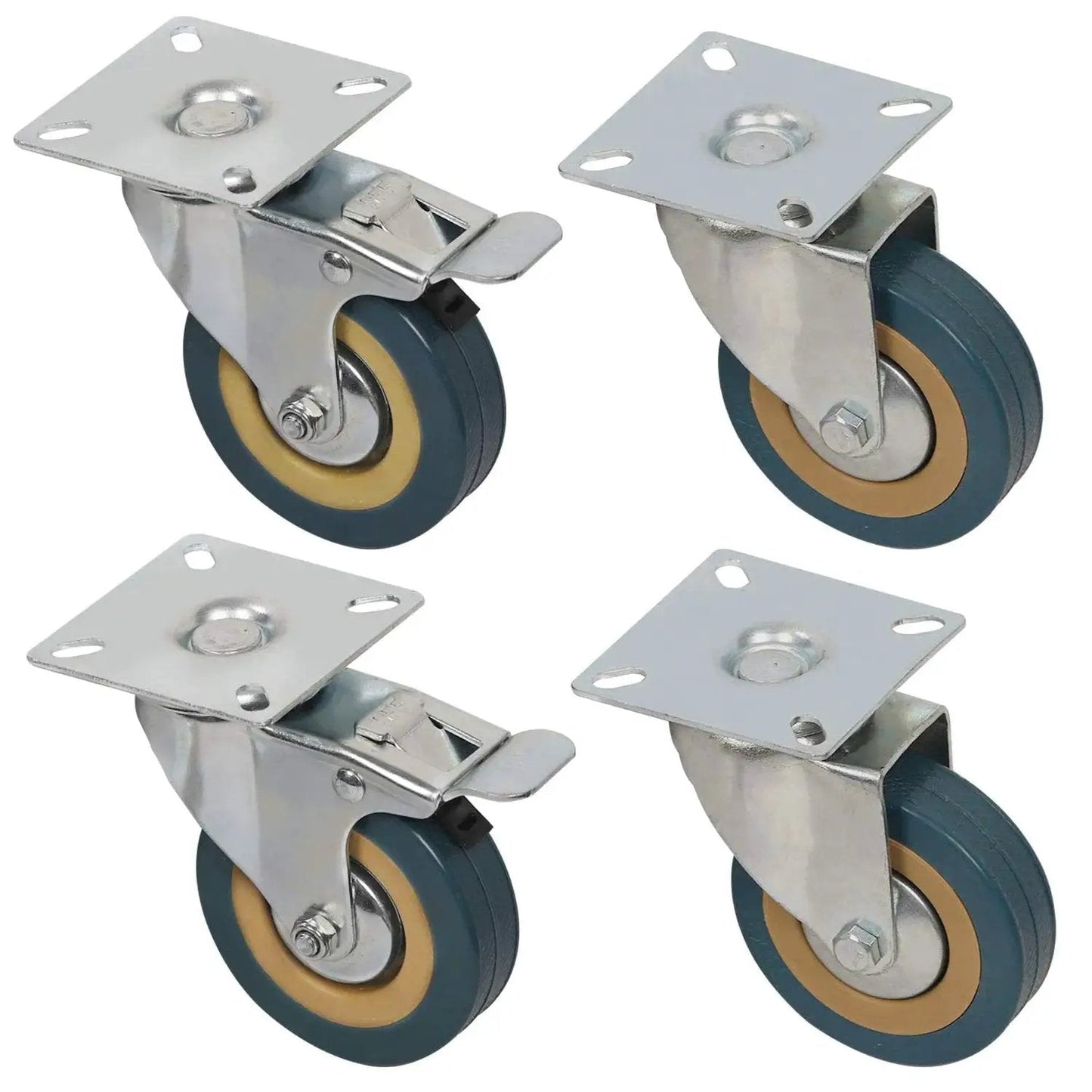 8 Pack 3 Inch Swivel Caster Wheels Set With 4 Brakes And 4 Without Brakes PVC Gray Heavy Duty 360 Degree Swivel Casters