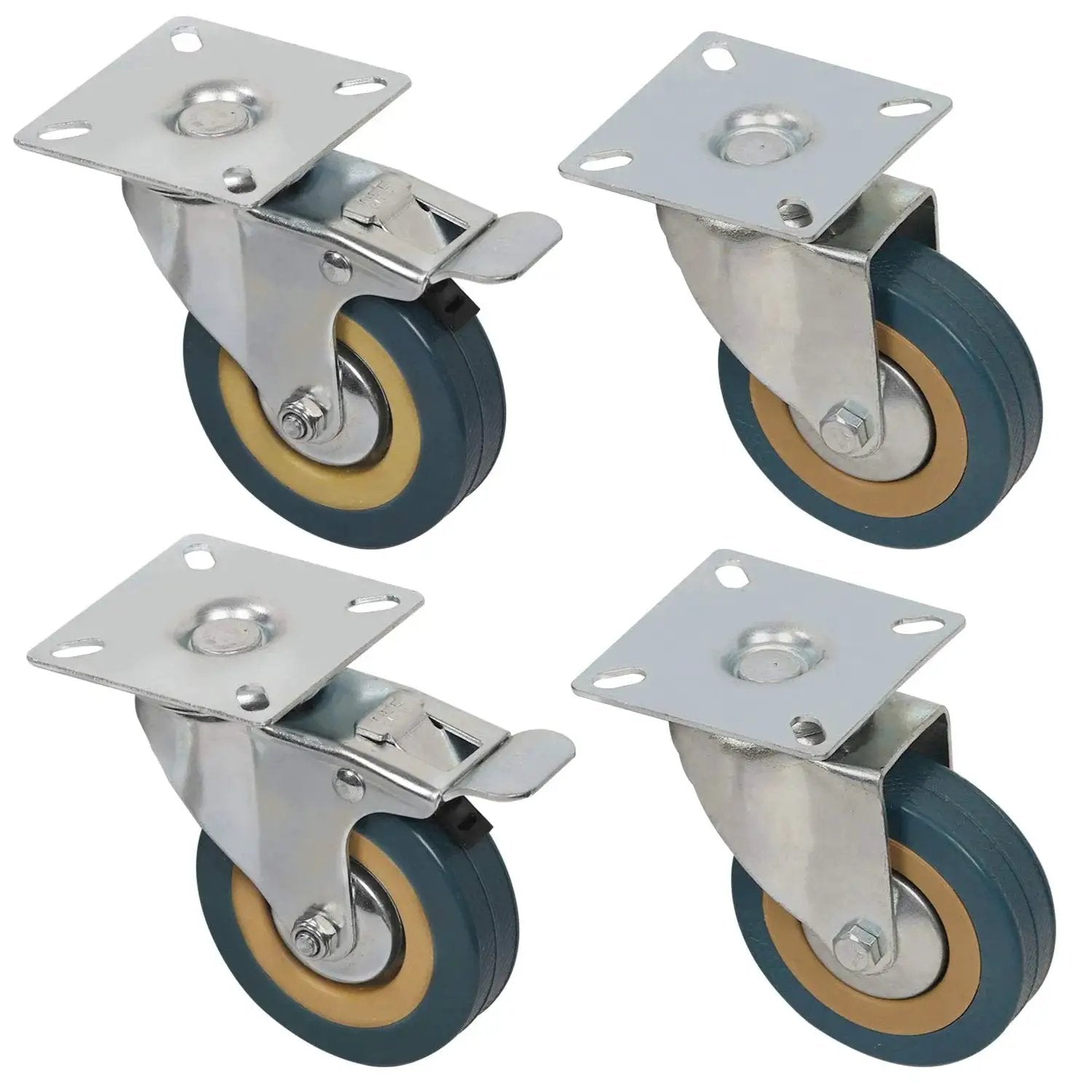 8 Pack 3 Inch Swivel Caster Wheels Set With 4 Brakes And 4 Without Brakes PVC Gray Heavy Duty 360 Degree Swivel Casters
