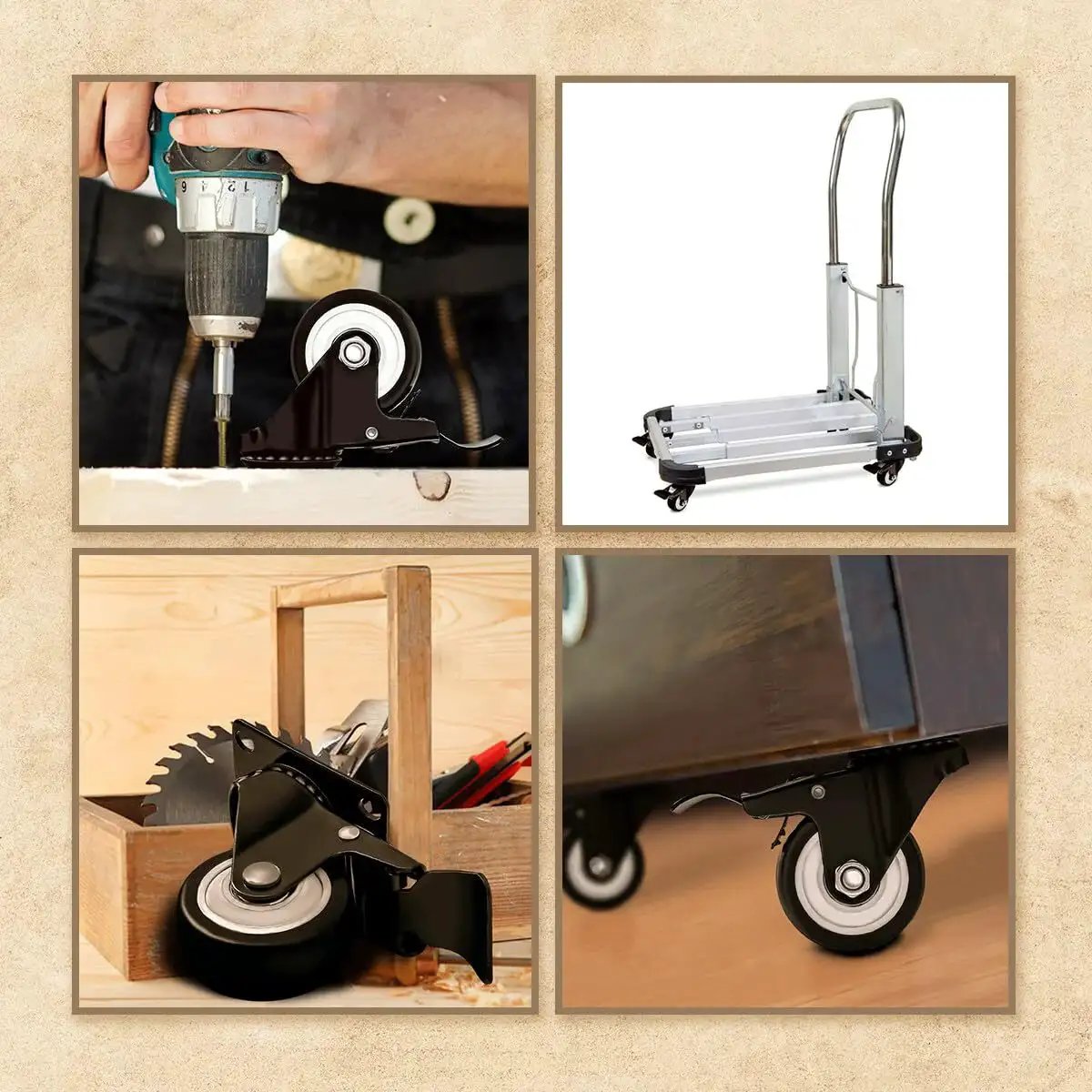 Swivel 1.5 Inch Caster Wheels Rubber Base With Top Plate And Bearing Heavy Duty With Total Lock Brake 12 Pack in various uses