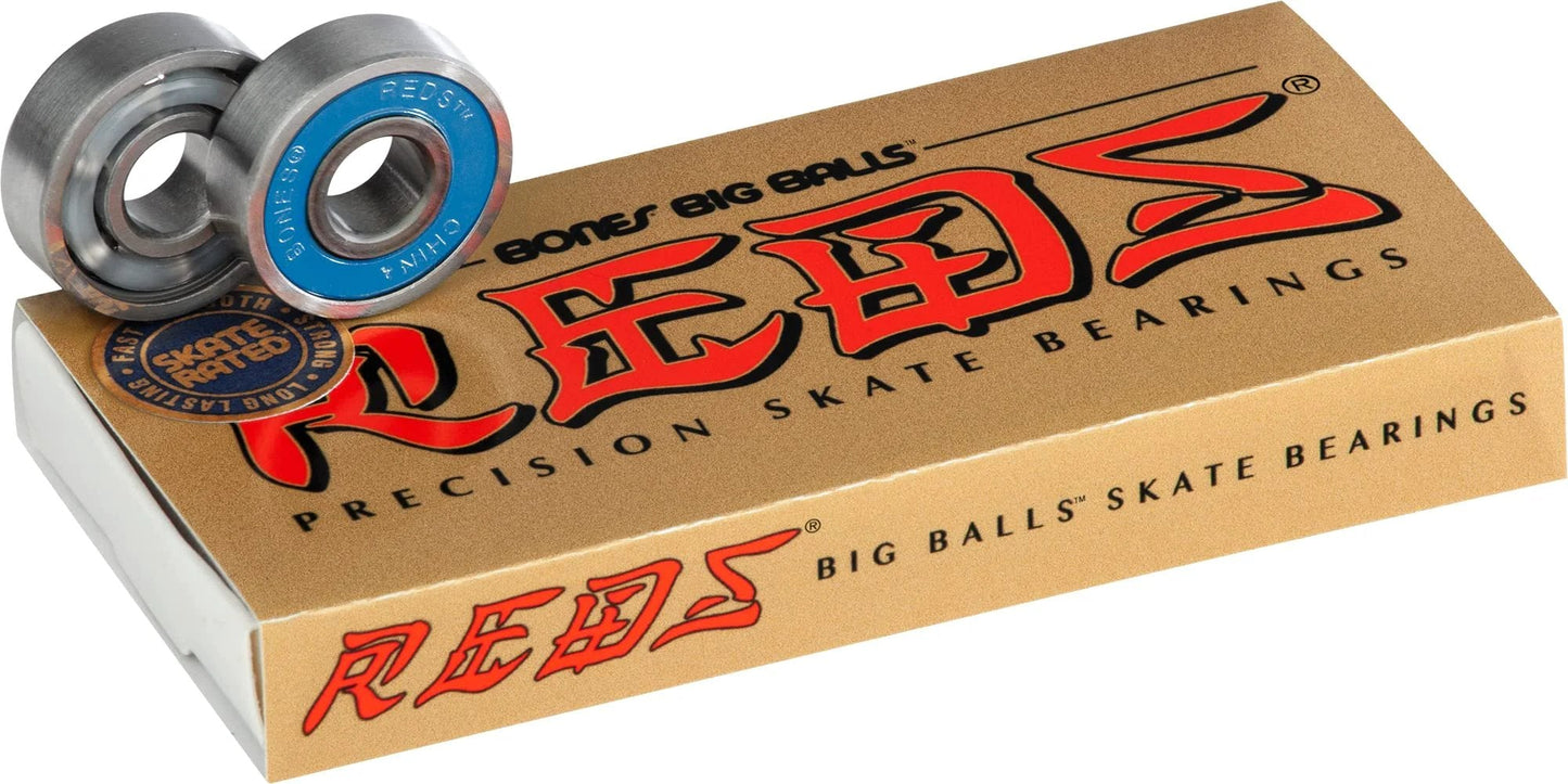Fast Rolling Big Balls REDS Skateboard Bearings 8 Pack by Bones for Speed and Longevity Featuring 6 Percent Larger Balls