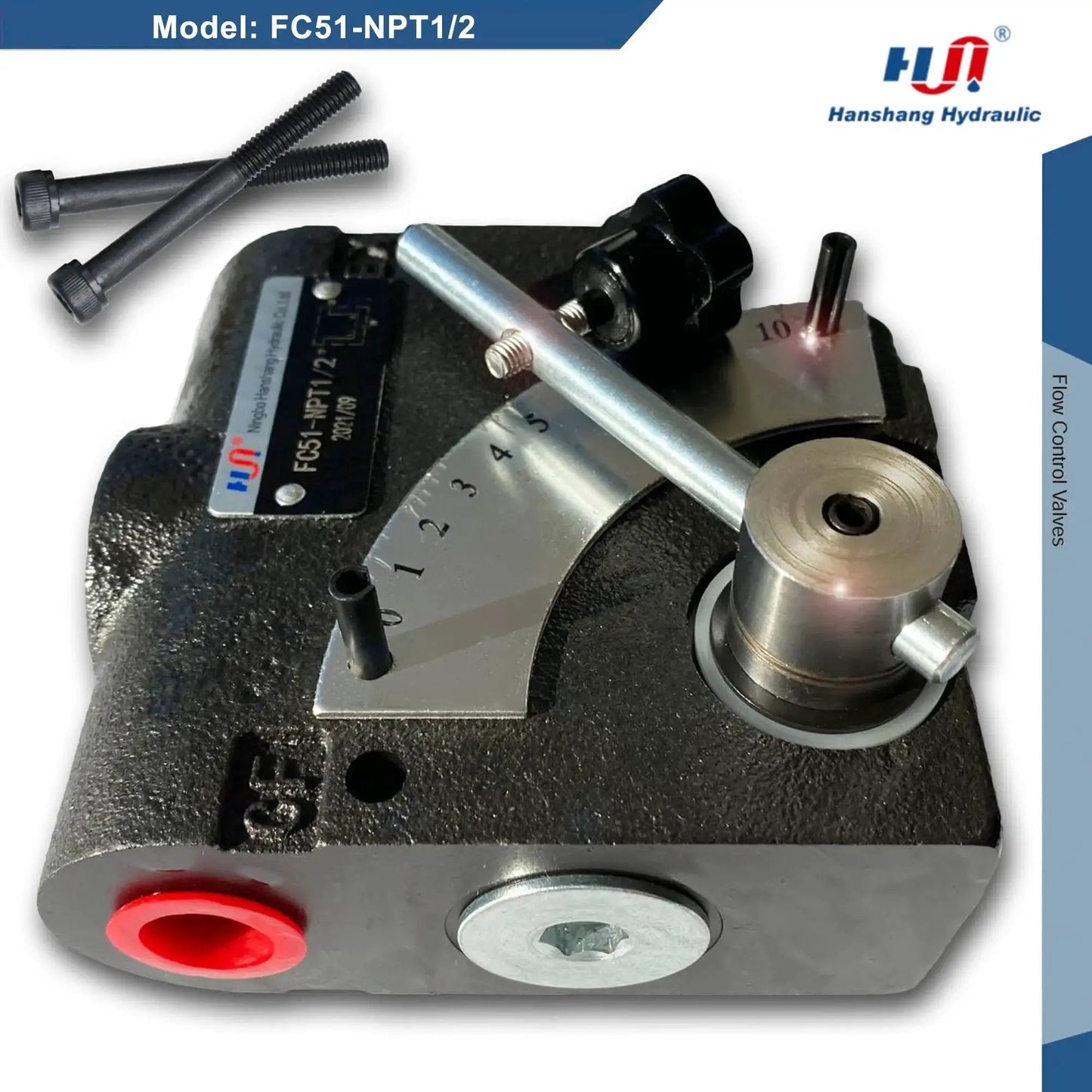 Hydraulic Adjustable Flow Directional Control Valve For Half Inch NPT Port And 30 GPM FC51 Without Relief Heavy Duty Cast Iron Body