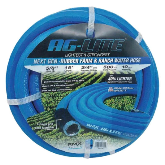 Front view of Ultra Light Rubber Garden Hose 5 Eighths Inch by 15 Feet for Hot and Cold Water, 100 Percent Rubber with Polyester Braided Construction, 500 PSI