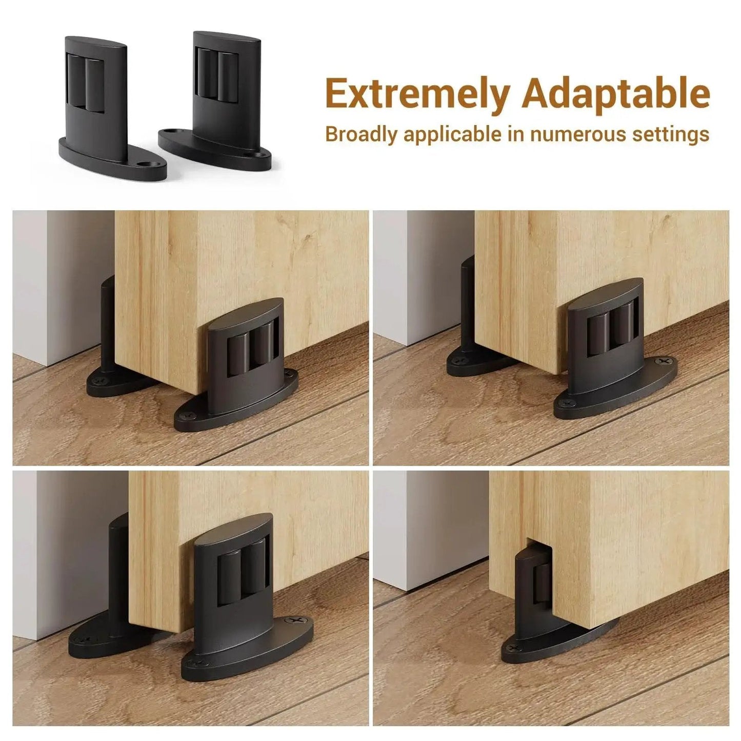 Sliding Barn Door Floor Guide 2 Pack Bottom Double-Sided Small Rollers Guides Aluminum Alloy Floor Mounted for Smooth Quiet Door Sliding, Space-Saving Lightweight Design with Concealed Pulleys for Door Protection installed view