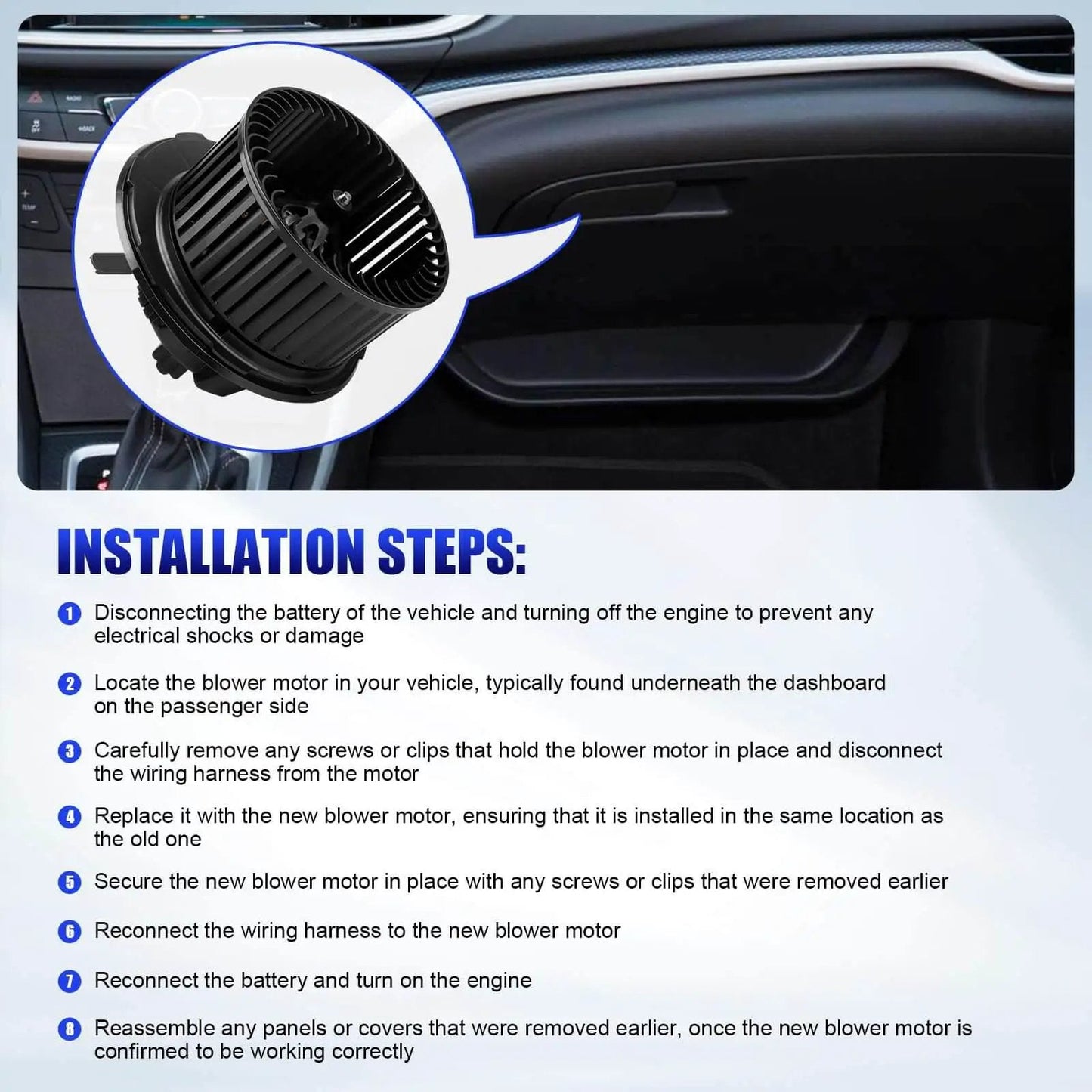 Installation guide for HVAC Blower Motor With Fan For VW Jetta Tiguan Passat GTI Golf Eos Rabbit CC 2005 2014 Replacement Replaces 700182