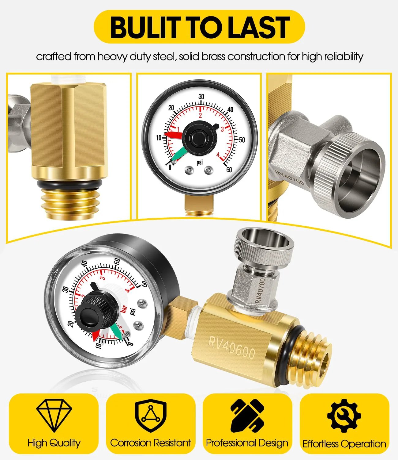 Close-up of High Flow Manual Relief Valve For Pool And Spa Filters With Pressure Gauge DearChan Brass Assembly 98209800 RV40600