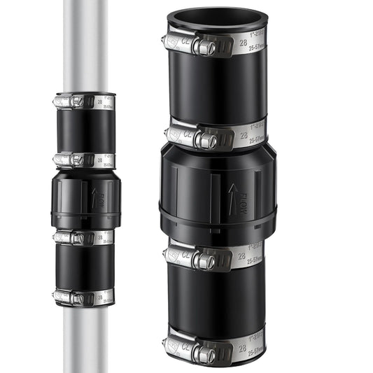 Sump Pump Check Valve For One And A Half Inch And One And A Quarter Inch Pipe Sizes Includes Four Stainless Steel Hose Clamps ABS Plastic Body Keeps Your Basement Dry Prevents Leaks And Extends System Life Built To Last By Threlaco