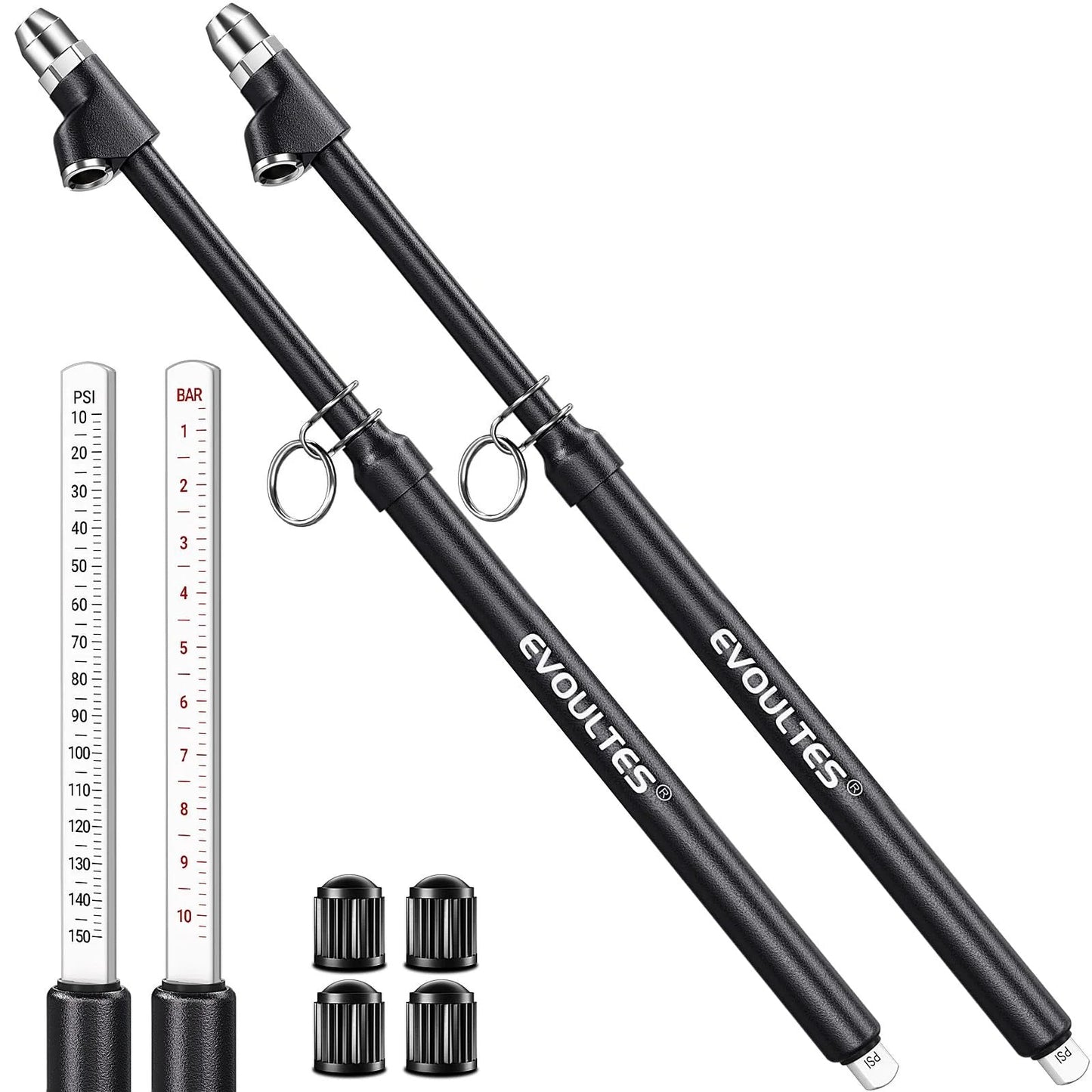 2 Pack Heavy Duty Tire Pressure Gauge With Extended Dual Head Chuck 12 Inch Tube 10 150 PSI 1 10 Bar Straight On And 30 Degree Reverse Chuck For Trucks RVs Buses And Motorcycles Includes Extra Valve Caps