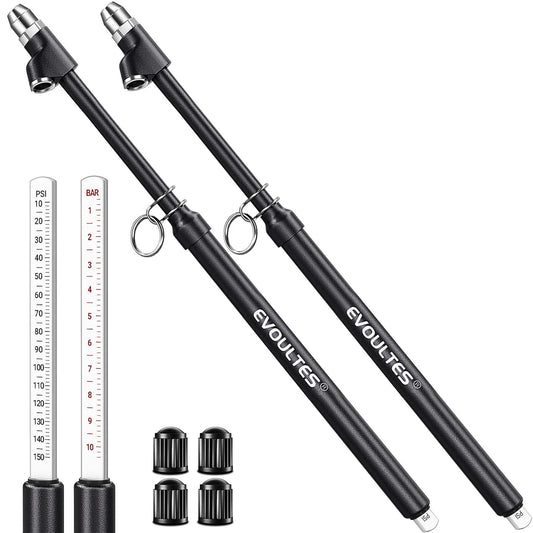 2 Pack Heavy Duty Tire Pressure Gauge With Extended Dual Head Chuck 12 Inch Tube 10 150 PSI 1 10 Bar Straight On And 30 Degree Reverse Chuck For Trucks RVs Buses And Motorcycles Includes Extra Valve Caps