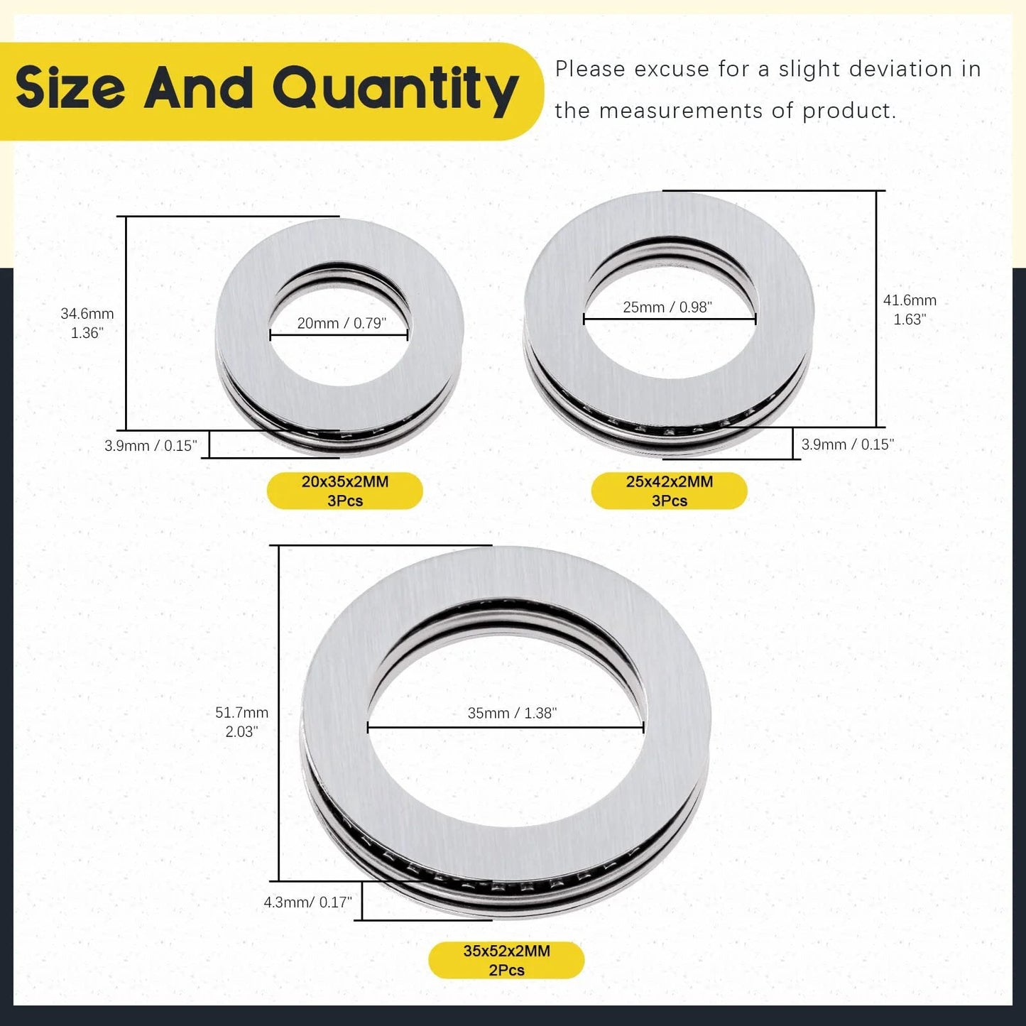 Assorted 24 Piece Thrust Needle Roller Bearing Set With Washers In Three Sizes AXK3552 AXK2035 AXK2542 Chromium Steel
