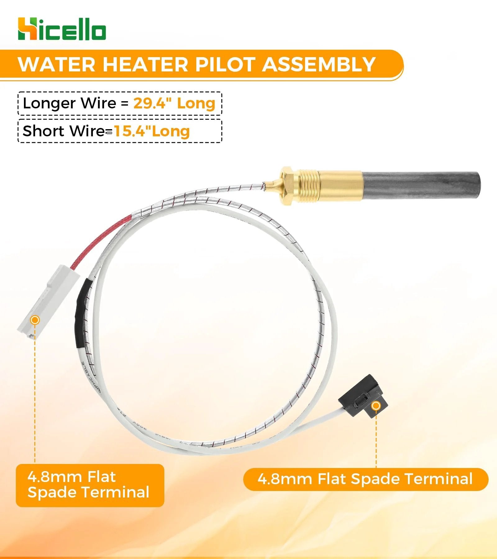 Gas Minivolt Thermopile Generator Replacement Direct OEM For Bradford White Natural Gas Water Heaters 233 47845 05 233 47845 04 Pilot Assembly Parts Plug And Play Compatible With Honeywell 17 26 Models showing wires and spade terminals