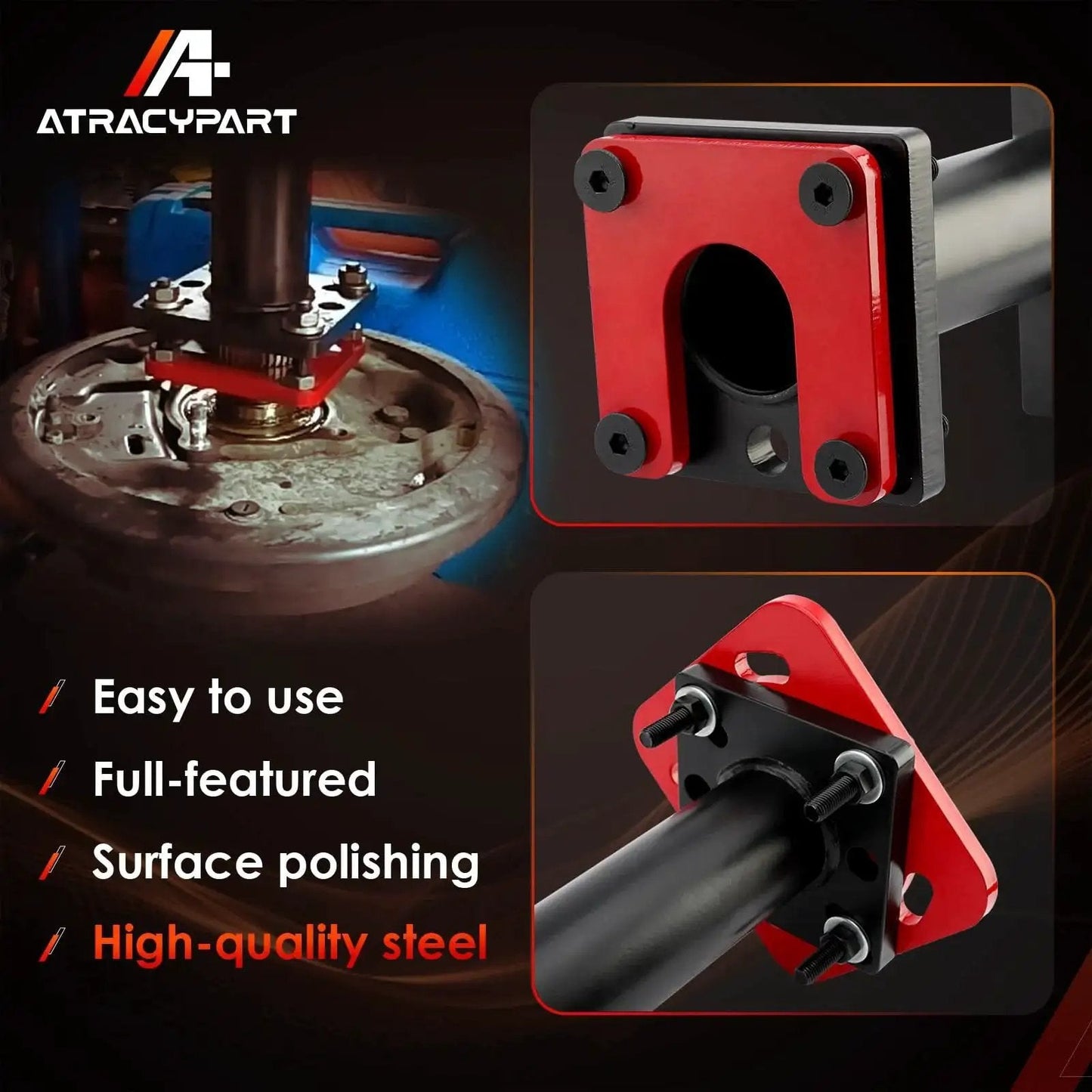 Rear Axle Bearing Puller And Installer Kit For ABS Tone Ring And Wheel Bearing Removal showing close-up of tool on steel part