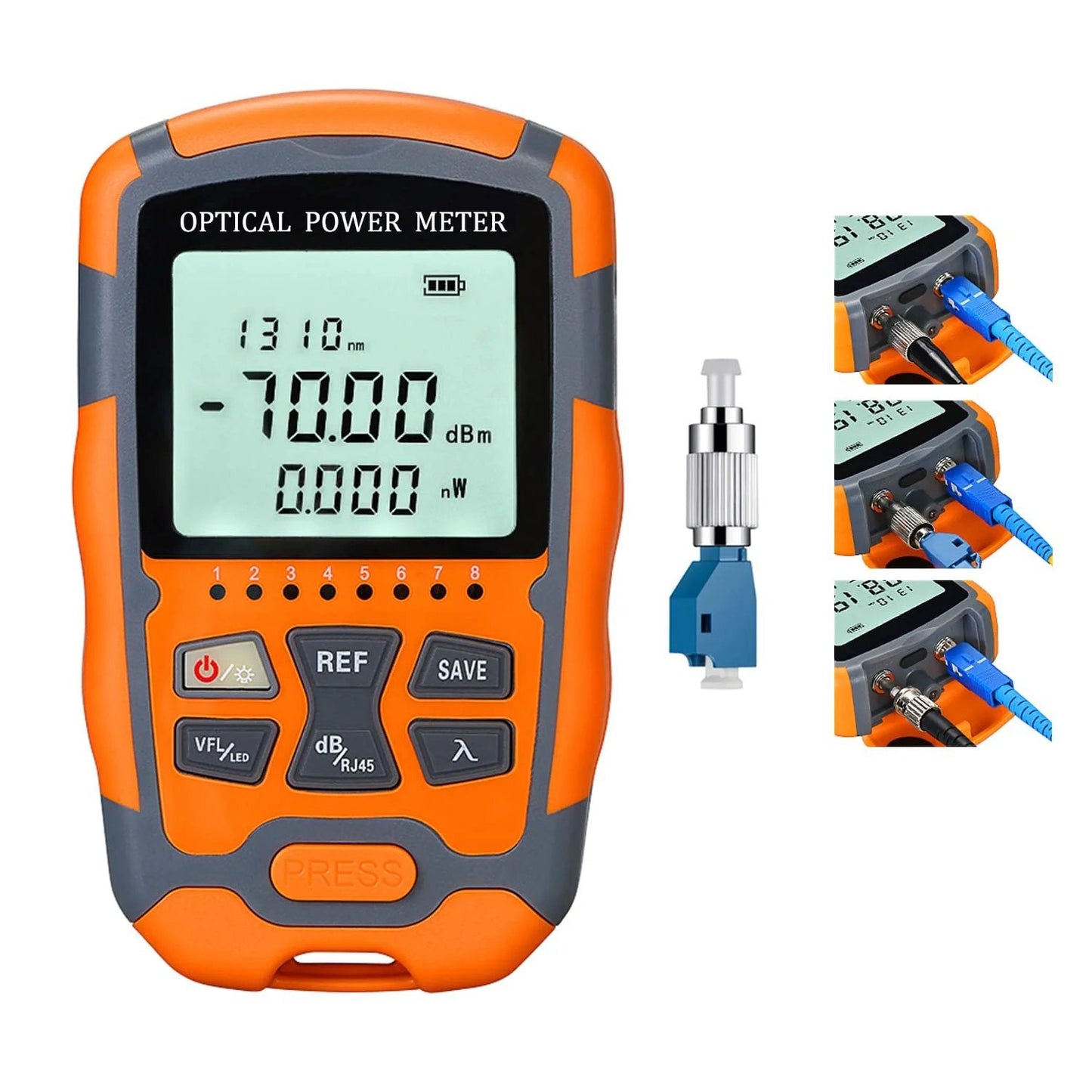 4 In 1 Fiber Optic Tester With Optical Power Meter And Visual Fault Locator For SC FC ST Interfaces, Measures 10 Wavelengths From 850 To 1650 Nm, Minus 70 dBm To Plus 10 dBm Range, Built In 10 Km VFL, Includes FC To LC Adapter
