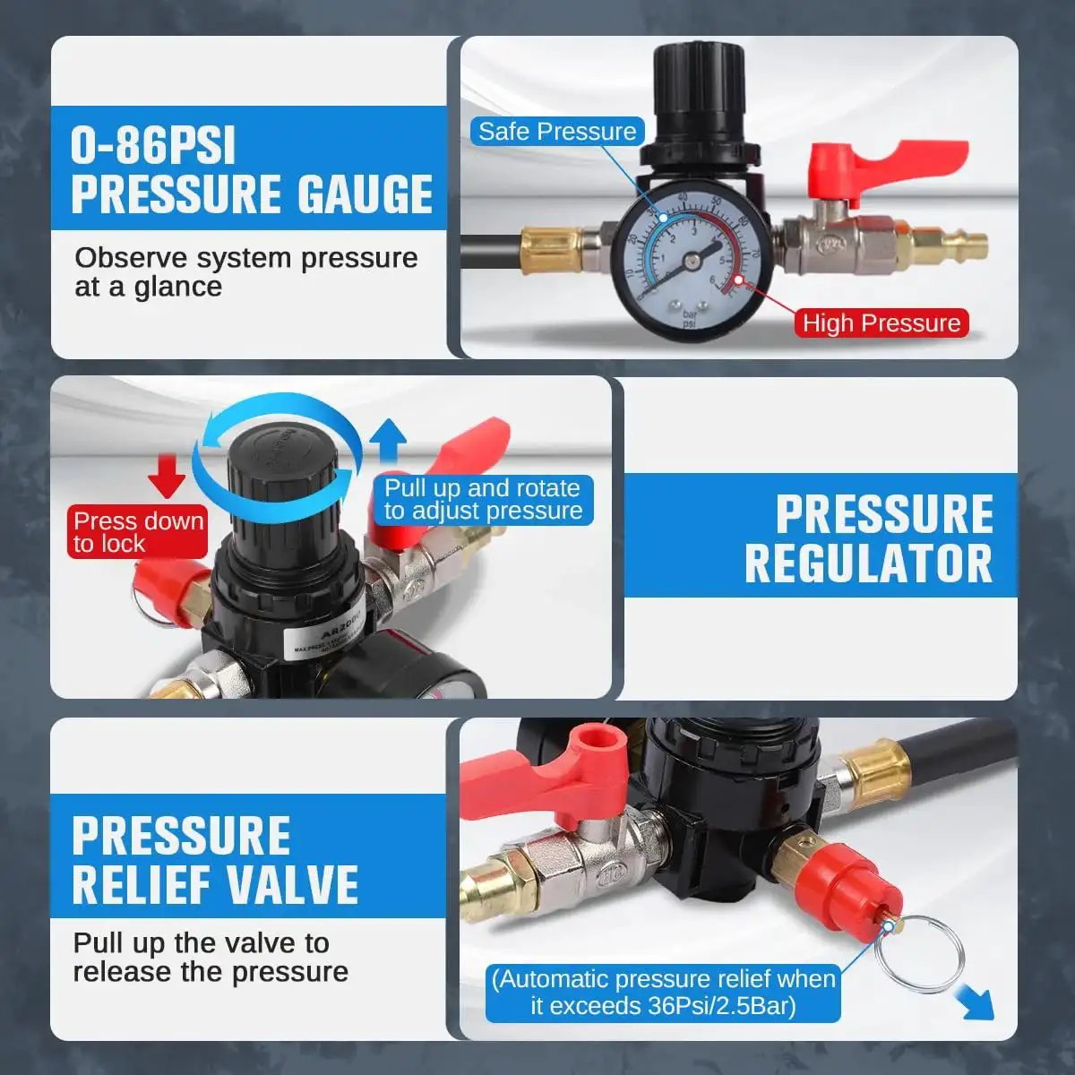 Turbo Boost Leak Tester Kit 10 Piece For Cars And Light Trucks Turbocharger Emissions And Cooling Systems shown with pressure gauge and regulator features.