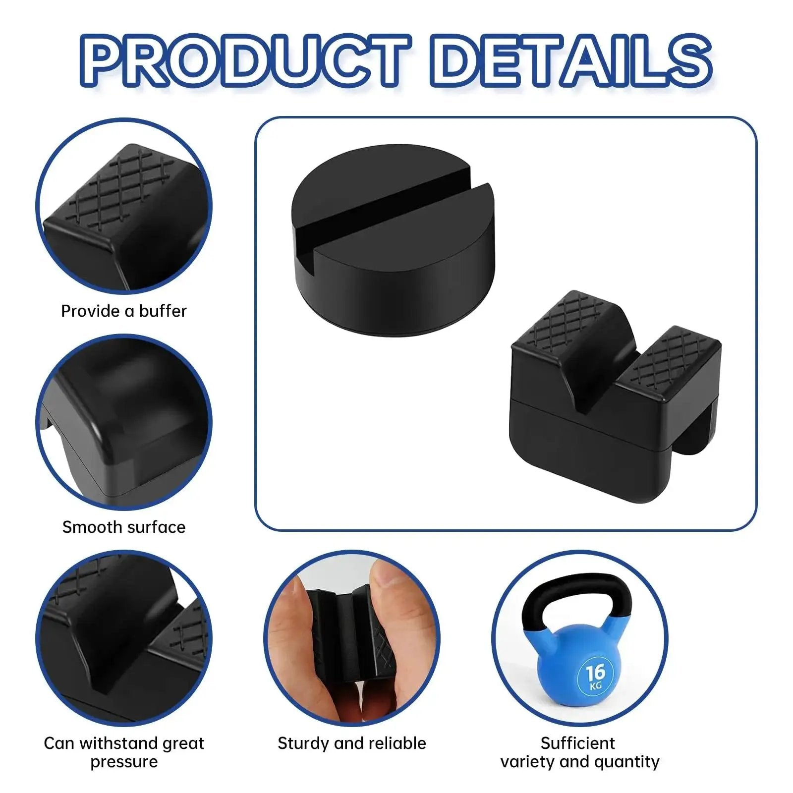 Universal Rubber Pads For Jack Stands Set 8 Pieces In 2 Types For Slotted Rails, product details and features