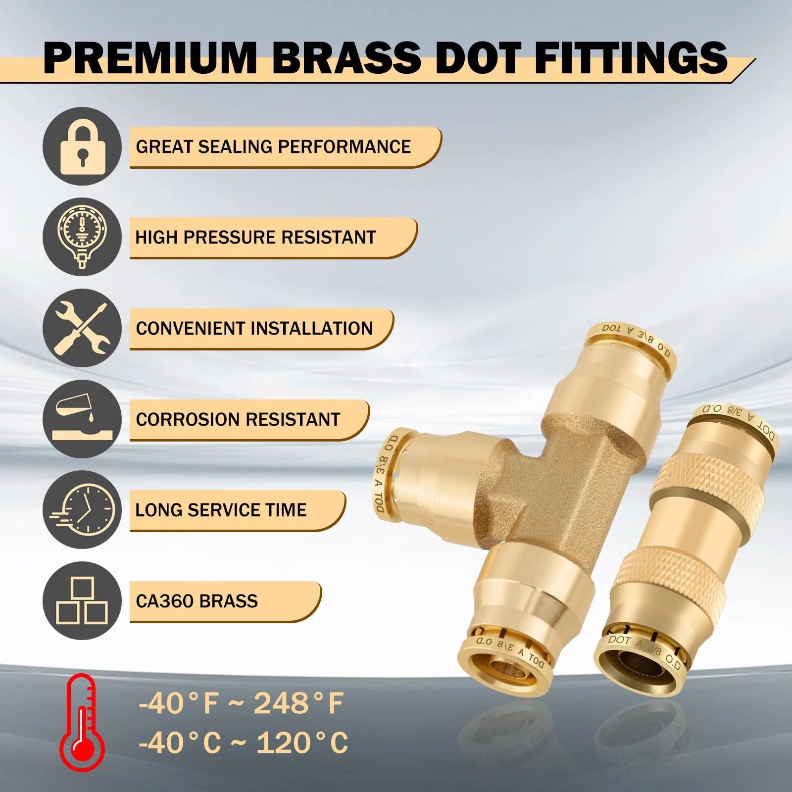 Brass DOT Air Line Fittings Kit With Fifty Foot One Quarter Inch And Thirty Foot Three Eighth Inch Air Hoses Premium Fittings