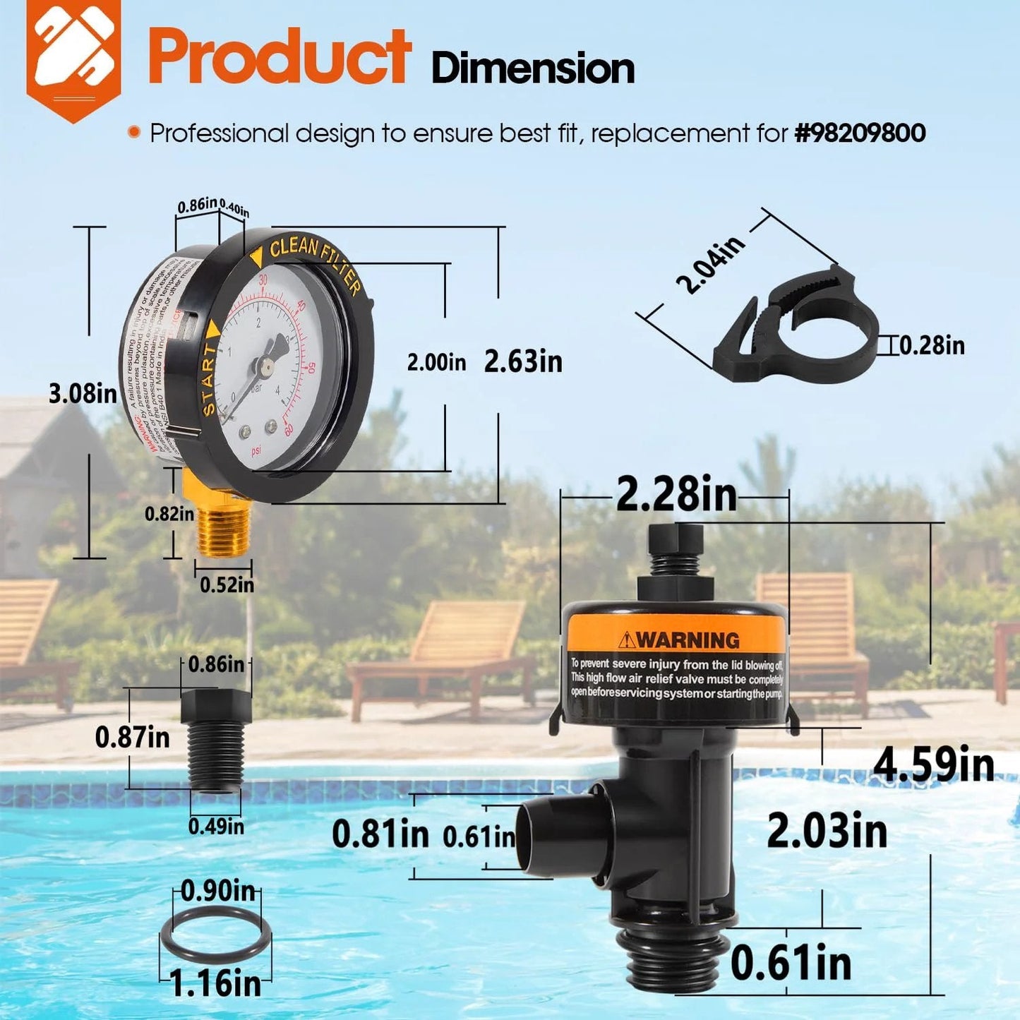 High Flow Manual Relief Valve With Air Relief And Pressure Gauge For Pool And Spa Filters Replacement For Warrior EasyClean