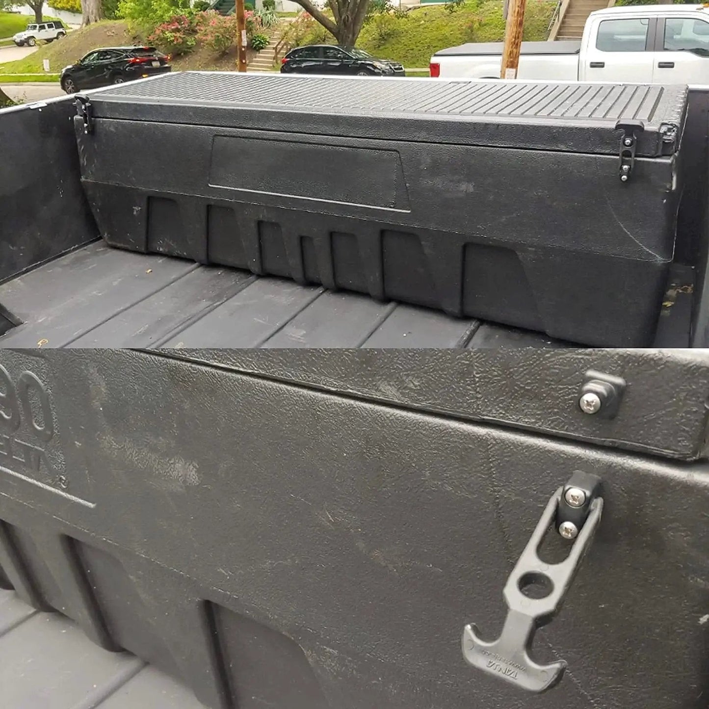 Six Pack Rubber T Handle Draw Latch 4.3 Inch Hasp For Tool Boxes And Equipment installed on truck bed storage