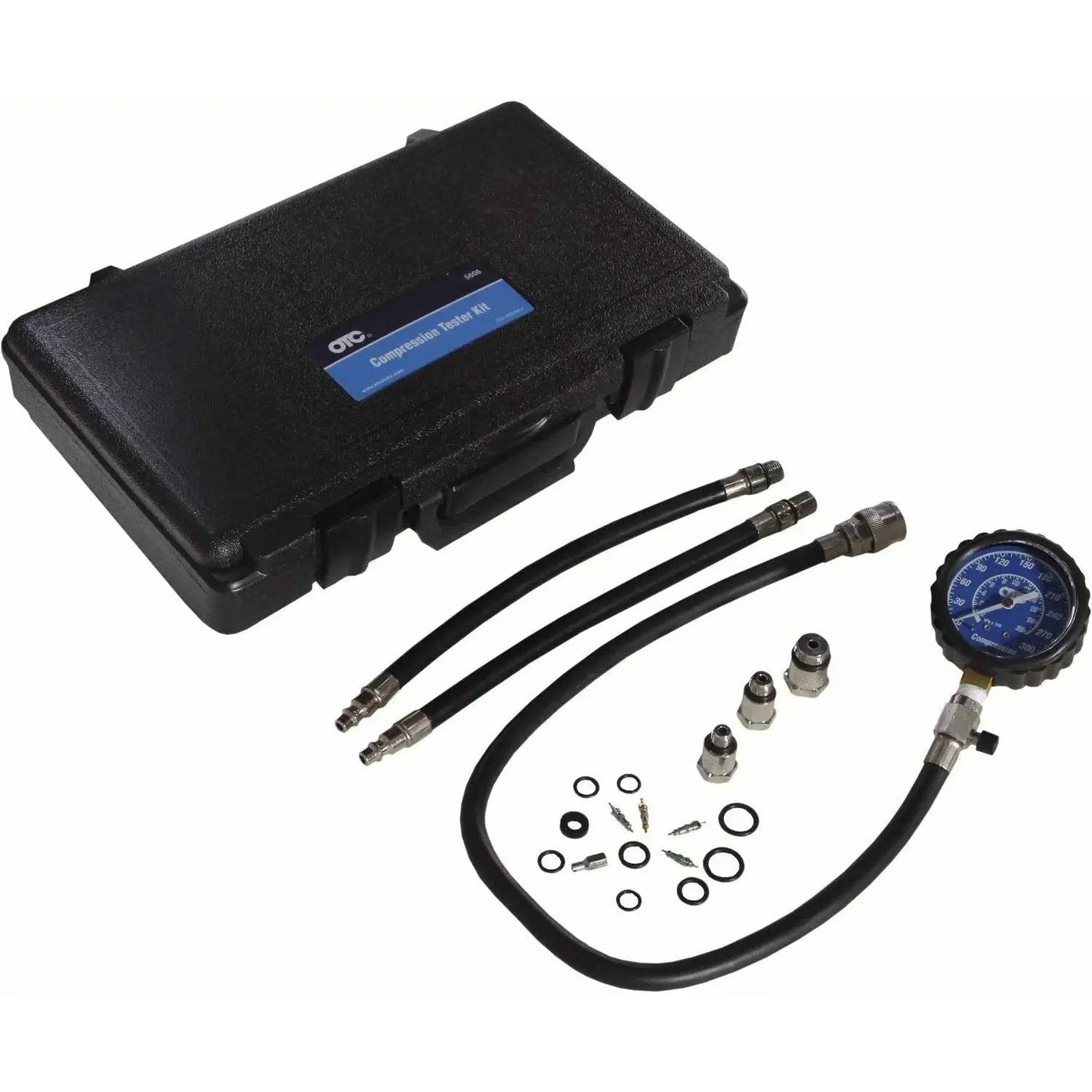 Engine Compression Tester Kit With 14mm Flex Probes And 10 12 18mm Adapters, including gauge, hoses, adapters, in case