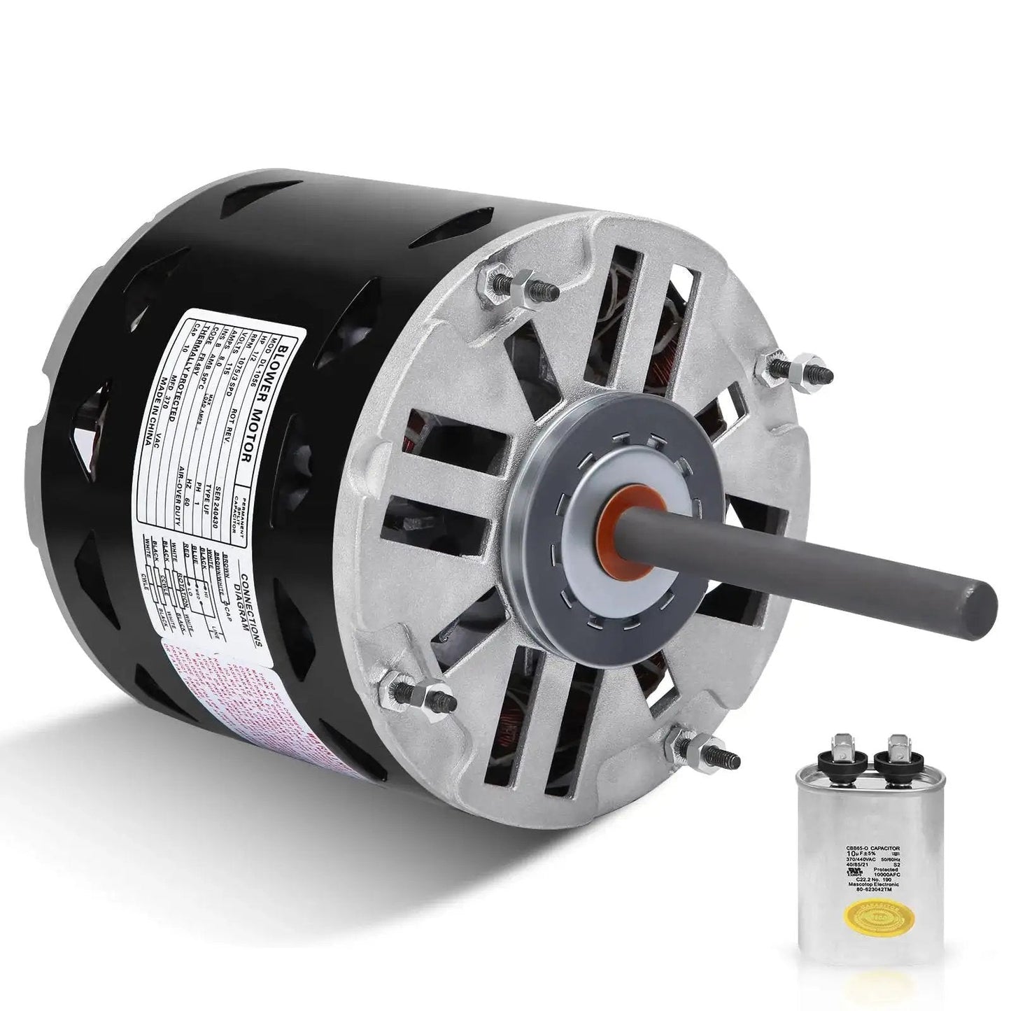 Direct Drive Blower Motor With Sleeve Bearing 0.5 HP, 1075 RPM, 115 Volt, 8 Amps, 48 Frame with capacitor