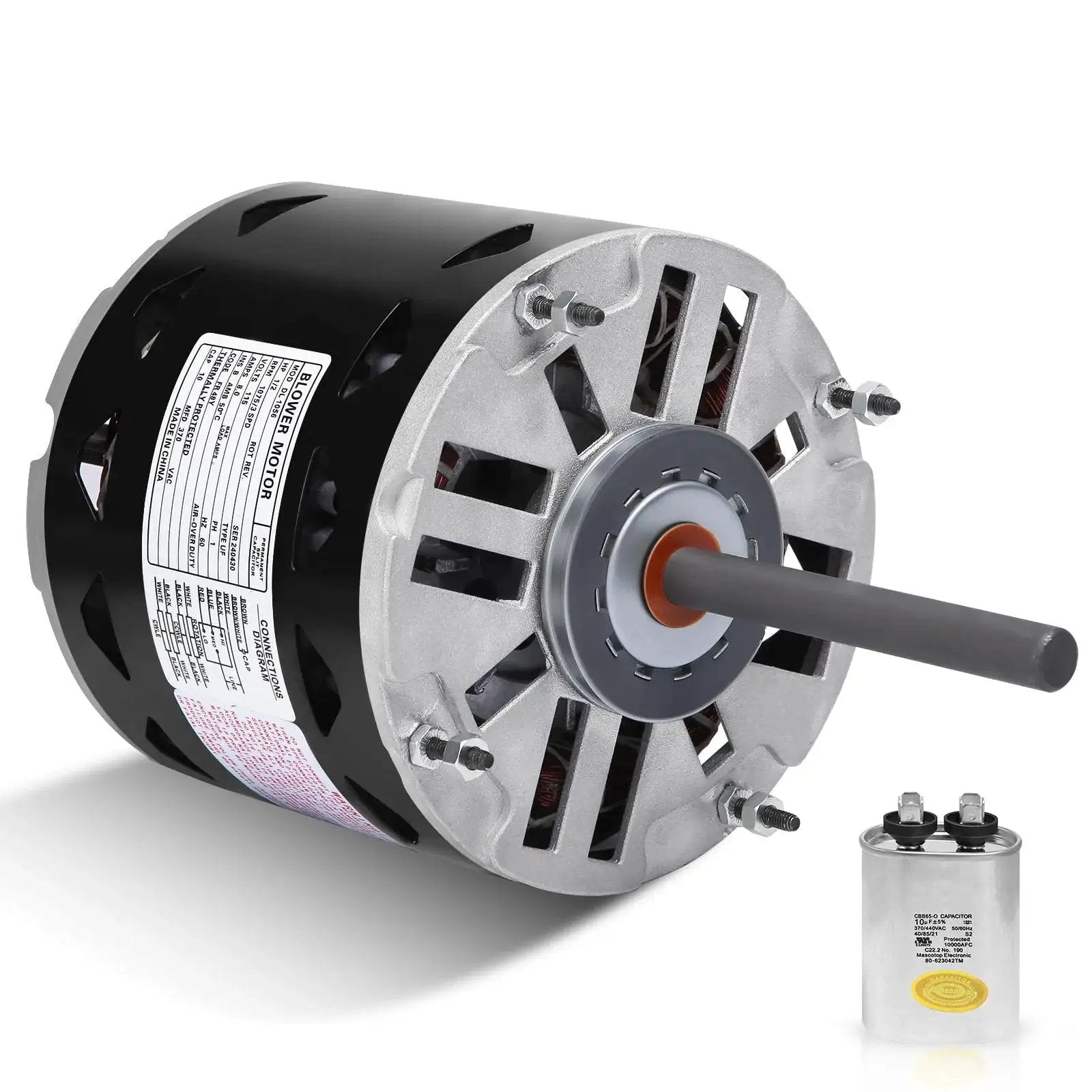 Direct Drive Blower Motor With Sleeve Bearing 0.5 HP, 1075 RPM, 115 Volt, 8 Amps, 48 Frame with capacitor