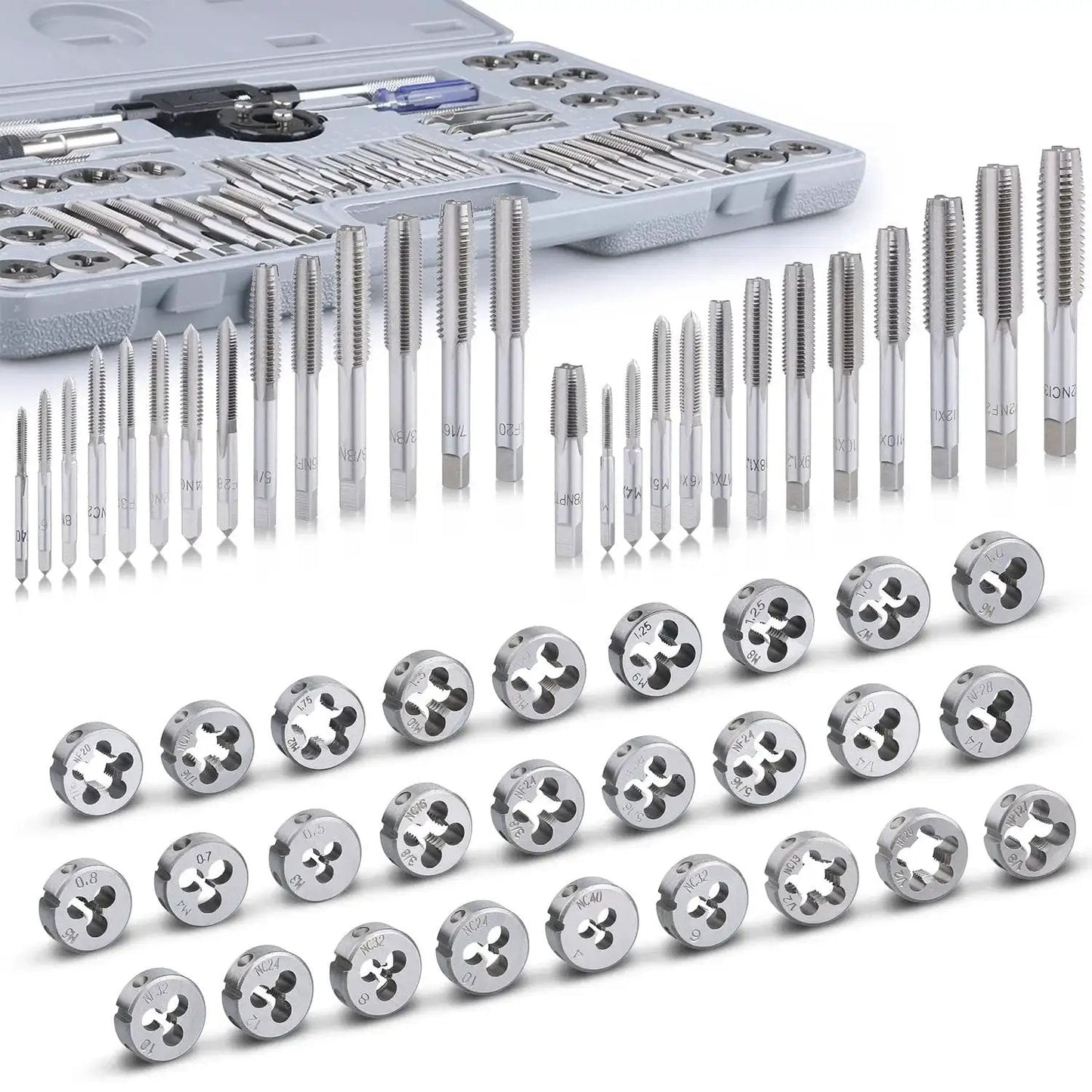 Ultimate 60 Piece Master Tap And Die Set With Inch Sizes From Four To One Half Inch And Metric M3 To M12 Coarse And Fine Threads