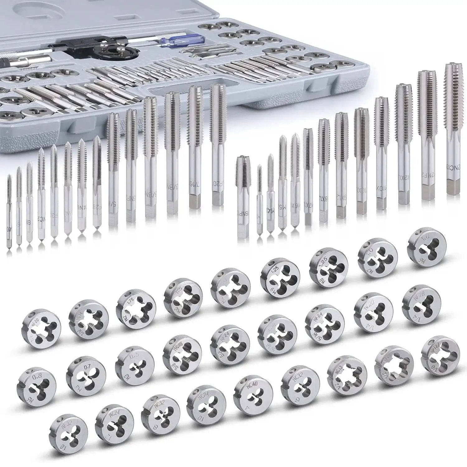Ultimate 60 Piece Master Tap And Die Set With Inch Sizes From Four To One Half Inch And Metric M3 To M12 Coarse And Fine Threads