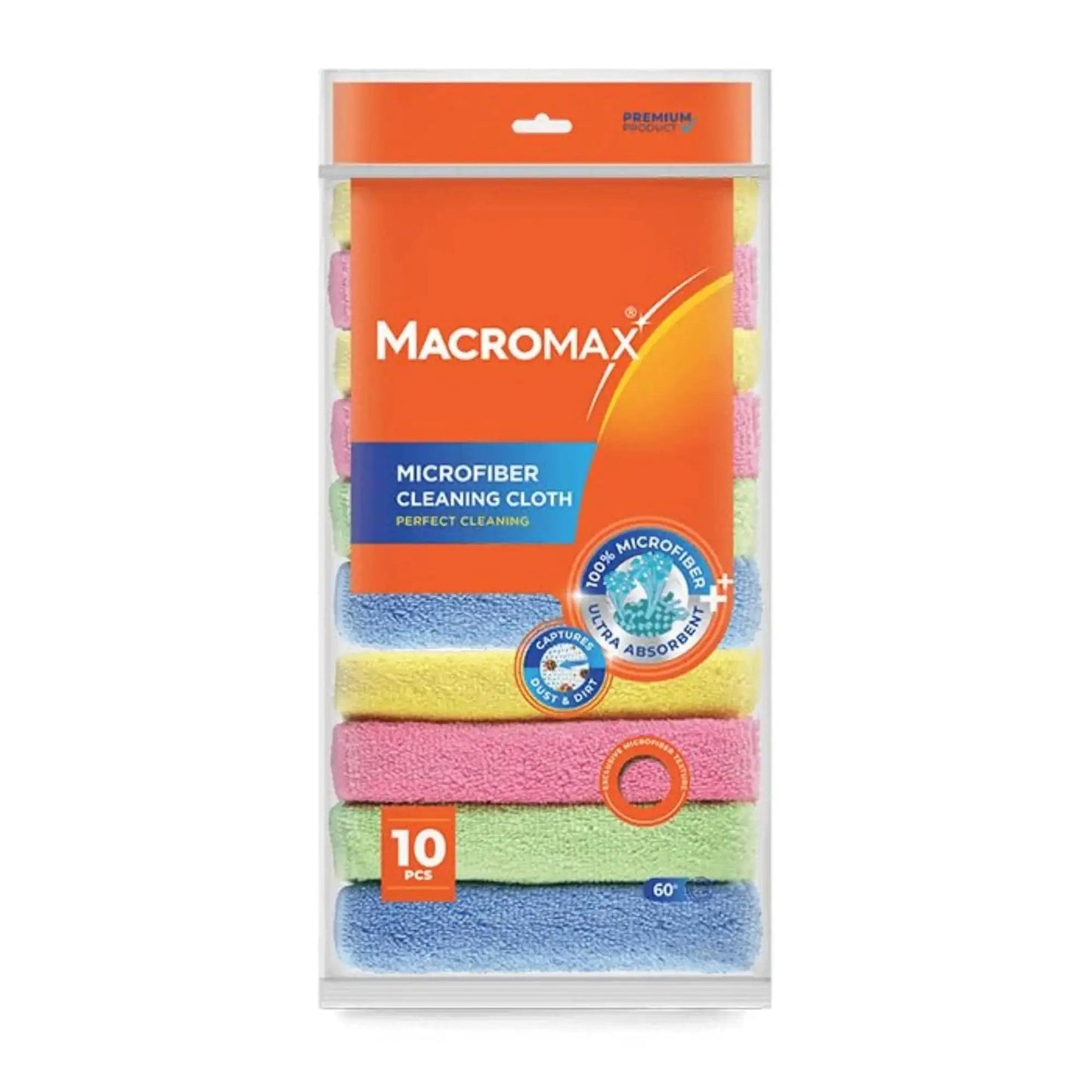 Ultra Absorbent Microfiber Cleaning Cloths Pack of 10 for Glass Counters in colorful packaging
