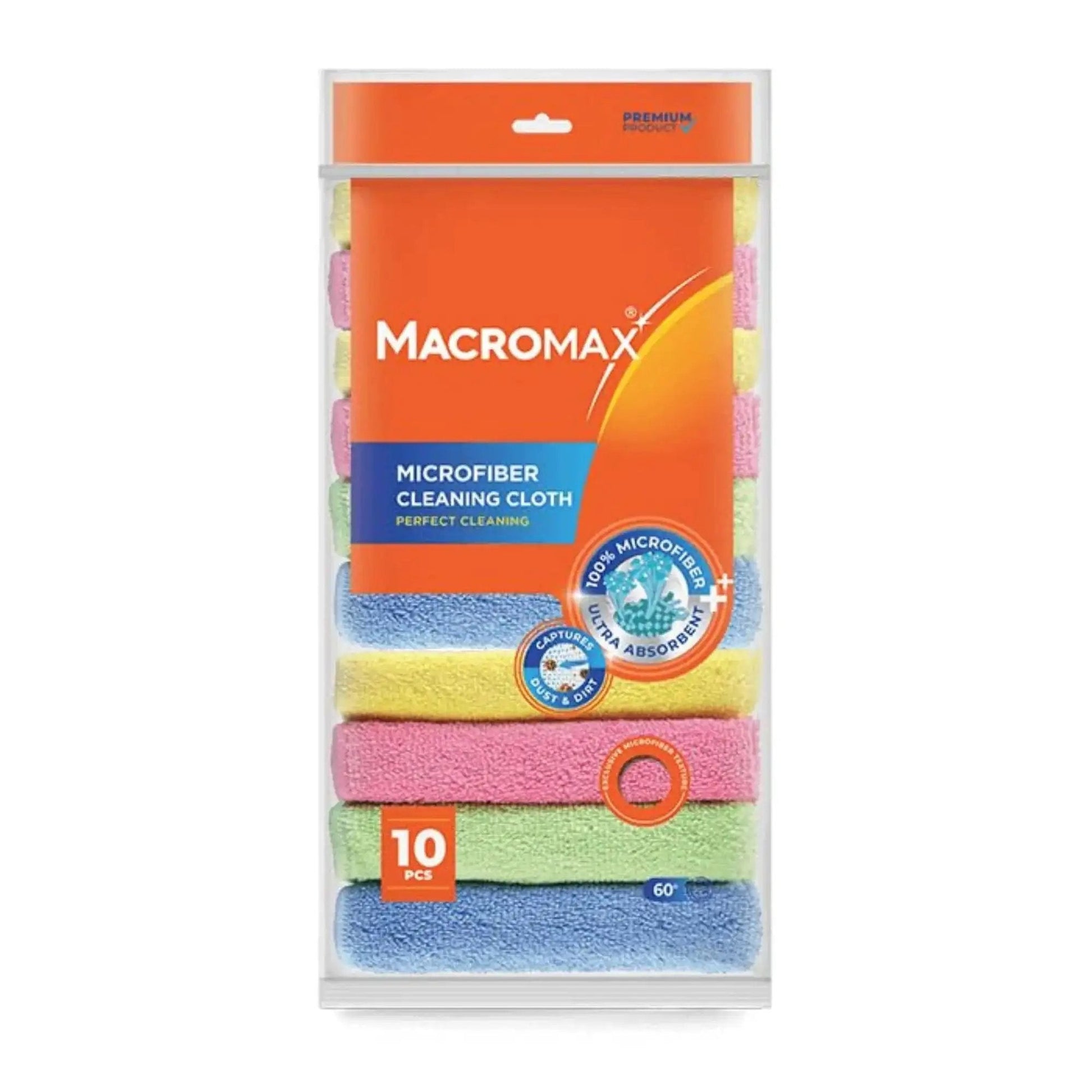 Ultra Absorbent Microfiber Cleaning Cloths Pack of 10 for Glass Counters in colorful packaging