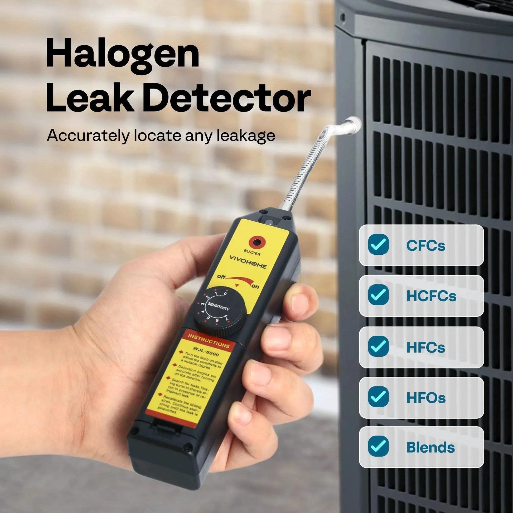 Freon Leak Sniffer For HVAC And Home AC With Bright LED Light, 7 Adjustable Sensitivity Levels Detects R134a R410a R1234yf