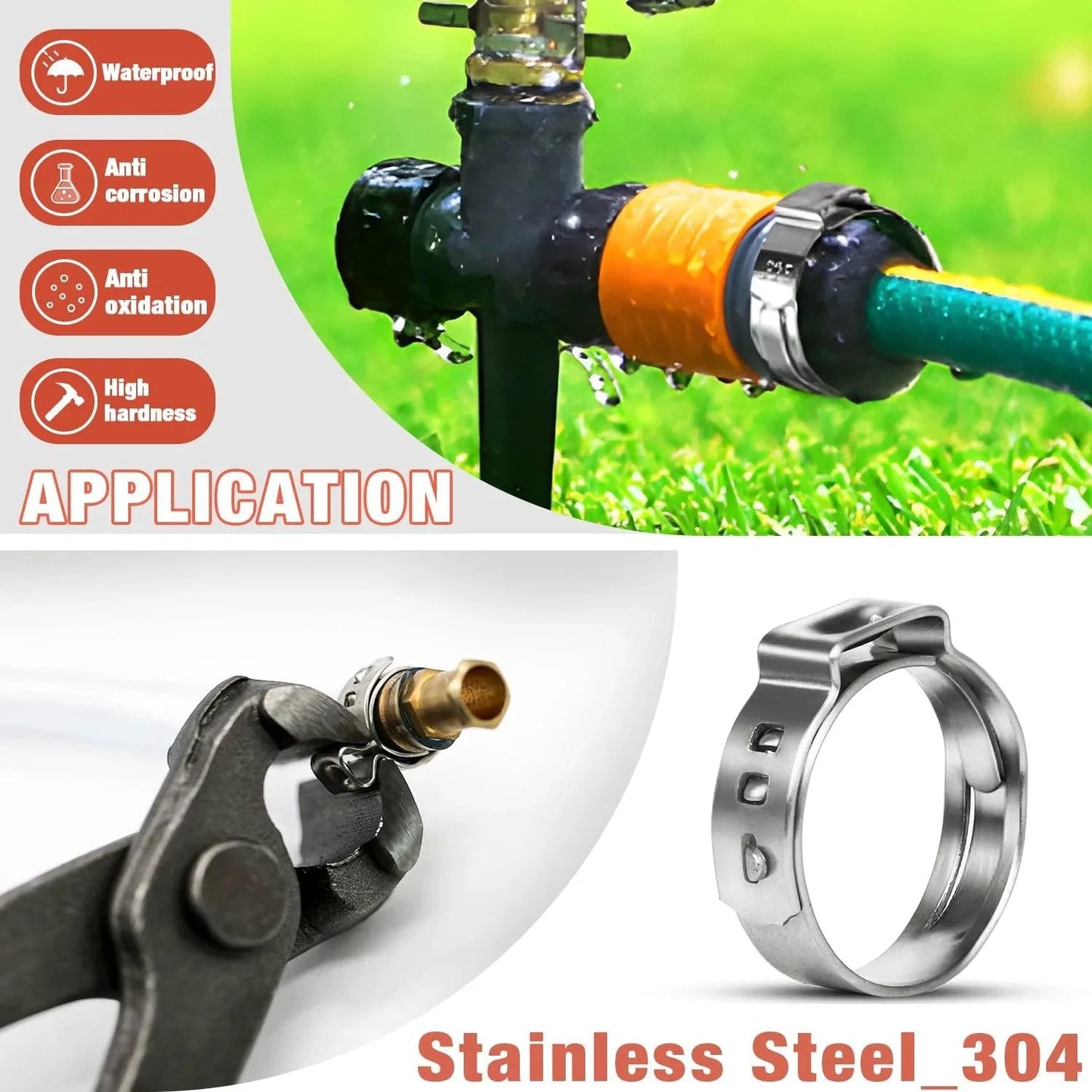 360 Pcs 16 Sizes Single Ear Hose Clamps 5.3 To 36.1 Mm Stainless Steel 304 Corrosion Resistant Crimp Clamps in use