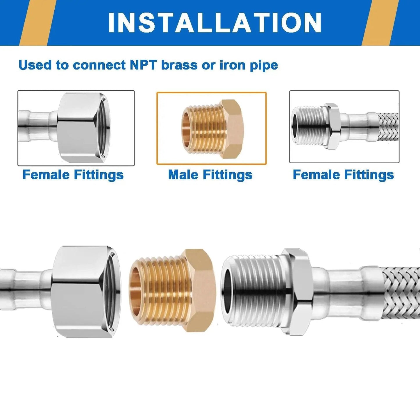 Installation guide for 4 Pack Heavy Duty Brass Reducer Hex Bushing One Half NPT Male To Three Eighth NPT Female Pipe Fitting Adapter 1200 PSI