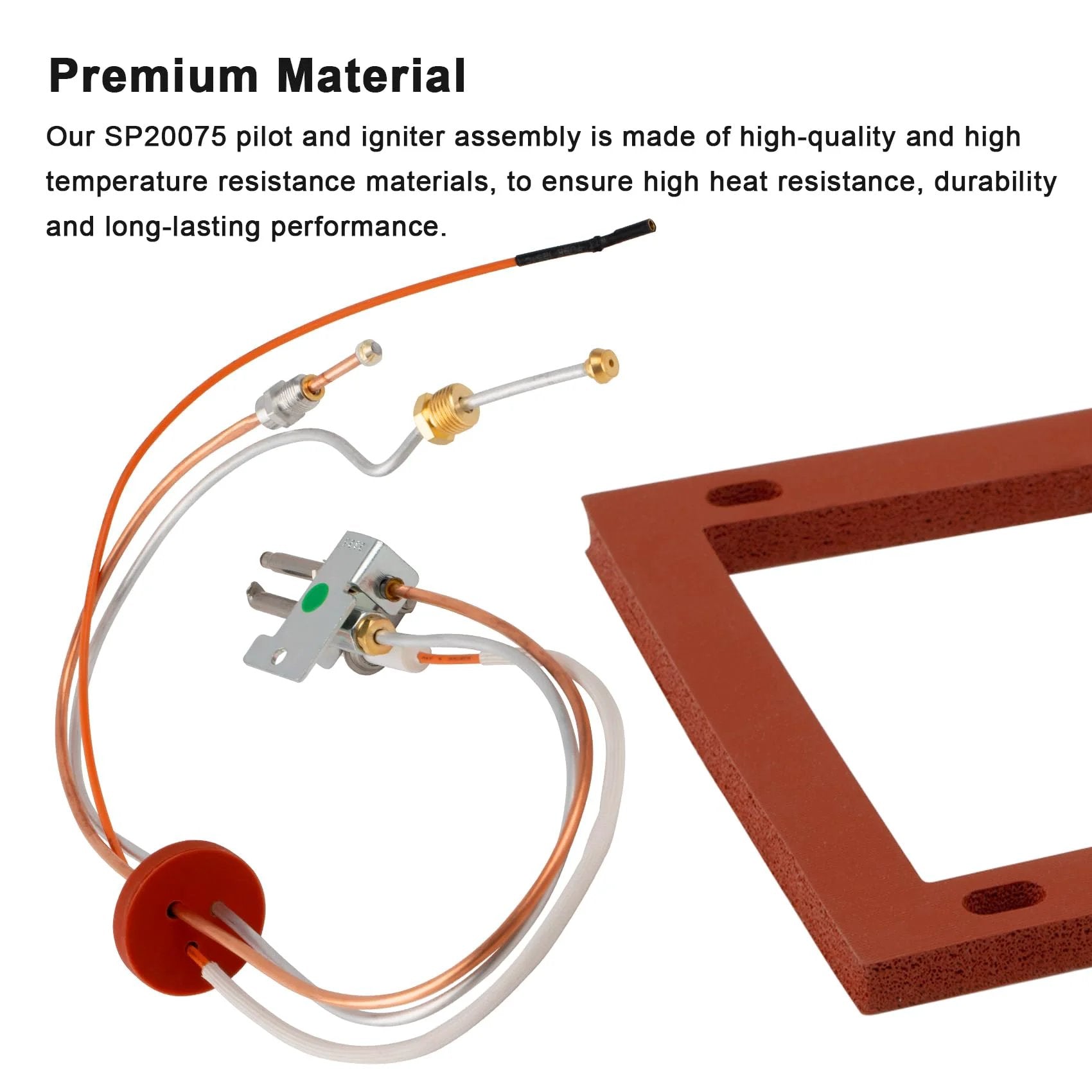 Pilot And Igniter Assembly Replacement Kit SP20075 SP20305A For Natural Gas Water Heater shown with gasket and wires